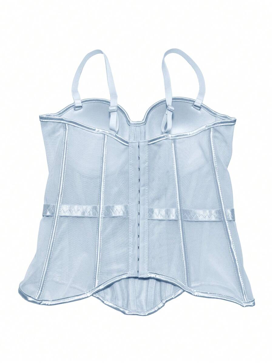 Women's brown backless corset camisole top featuring spaghetti straps, boned structure, and slim fit silhouette.
