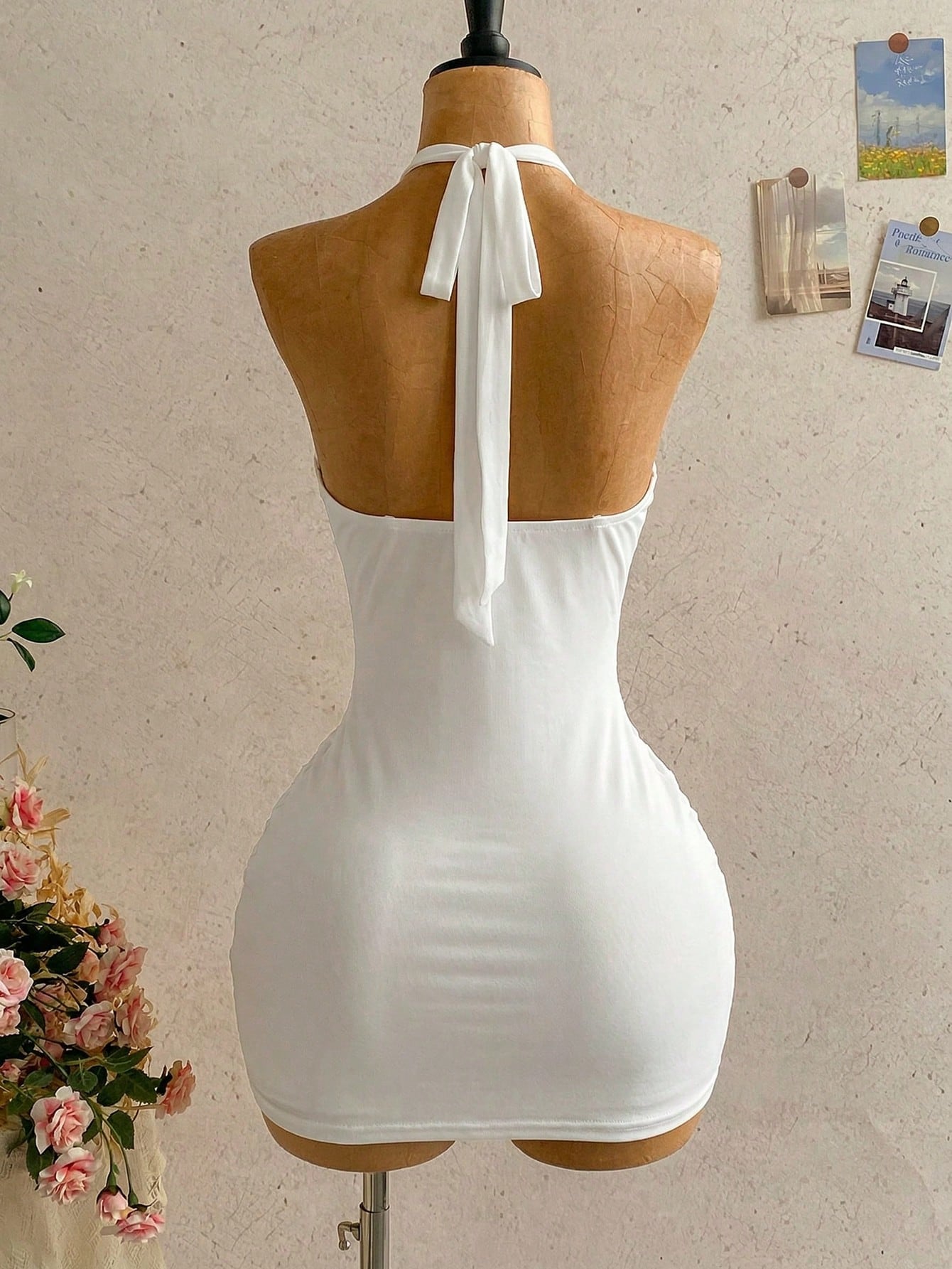 Women's Pale Yellow Halter Mini Dress,Deep V-Neck Ruched Bow Tie Summer Casual Sundress,Perfect For Holiday,Vacation,Beach,Party & Music Festival