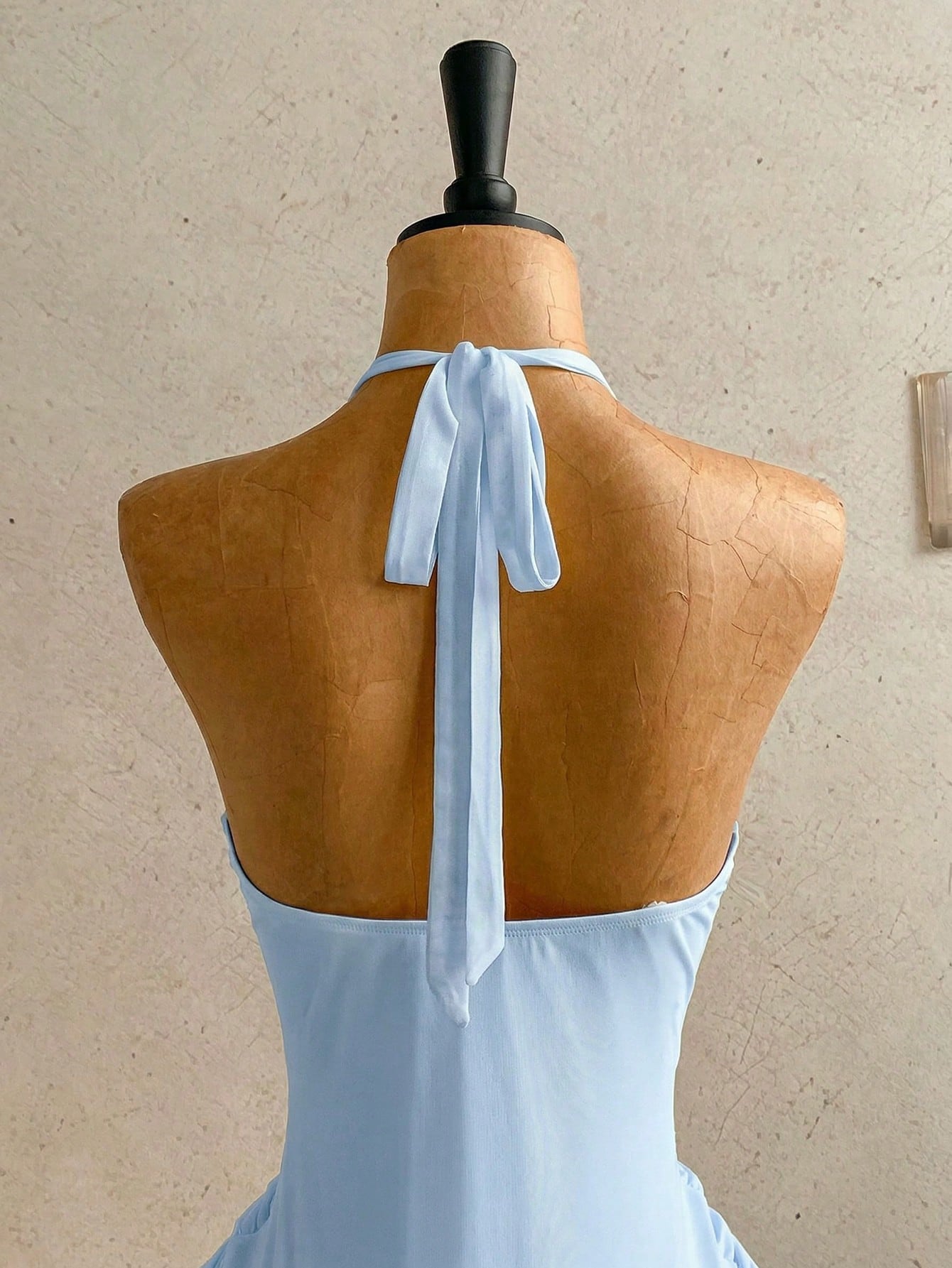 Women's Pale Yellow Halter Mini Dress,Deep V-Neck Ruched Bow Tie Summer Casual Sundress,Perfect For Holiday,Vacation,Beach,Party & Music Festival