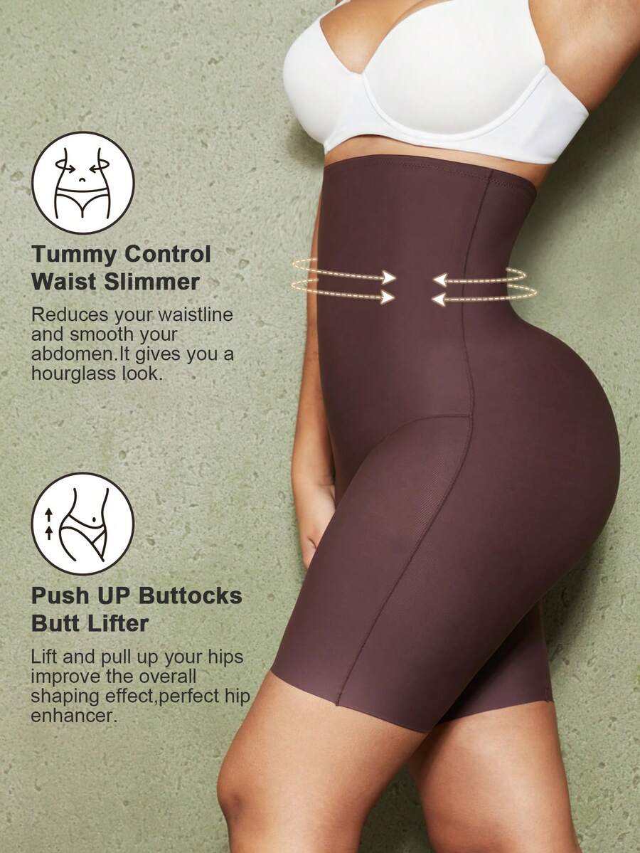 Women's high waist seamless shapewear shorts featuring strong tummy control and high stretch compression.