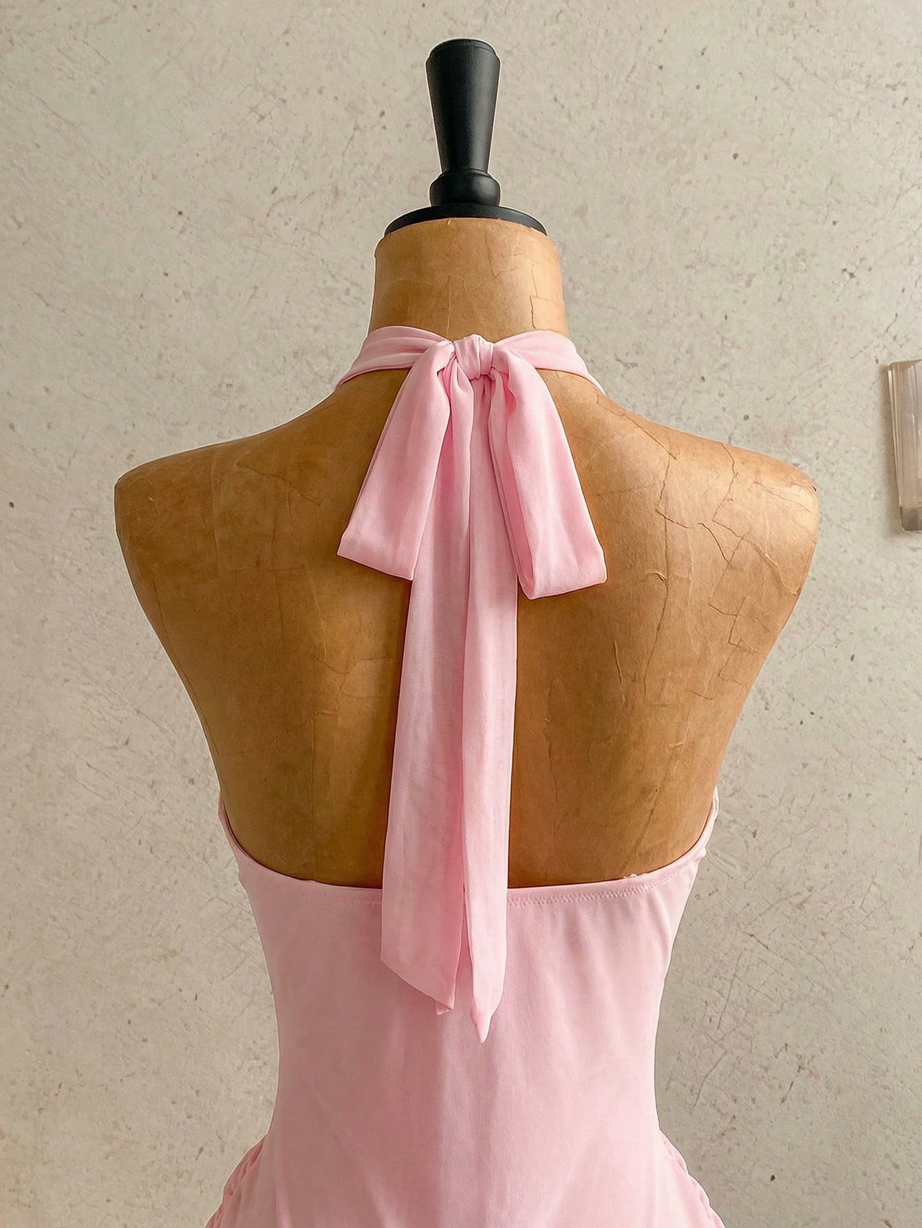 Women's Pale Yellow Halter Mini Dress,Deep V-Neck Ruched Bow Tie Summer Casual Sundress,Perfect For Holiday,Vacation,Beach,Party & Music Festival