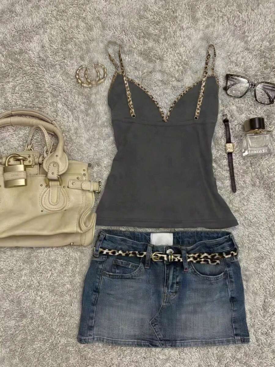 A women's solid slim fit camisole top with delicate contrast lace trim around the neckline and spaghetti straps.