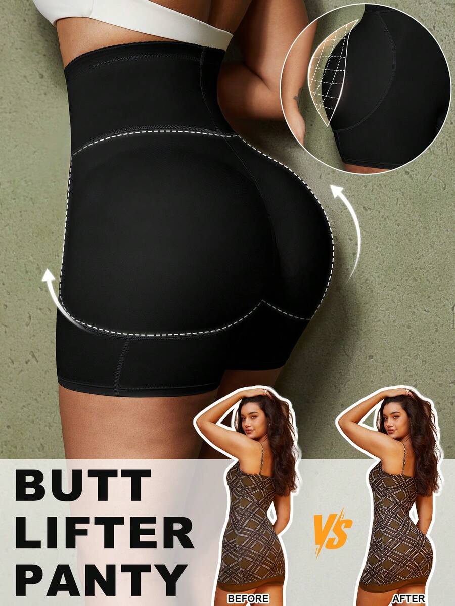 Women's high waist butt lifter shapewear shorts with foam hip pads for tummy and waist shaping.