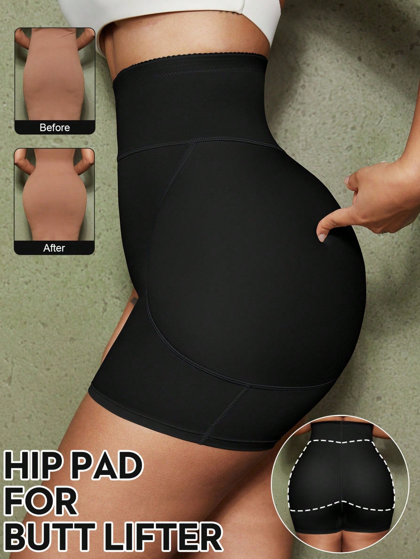 Women's high waist butt lifter shapewear shorts with foam hip pads for tummy and waist shaping.