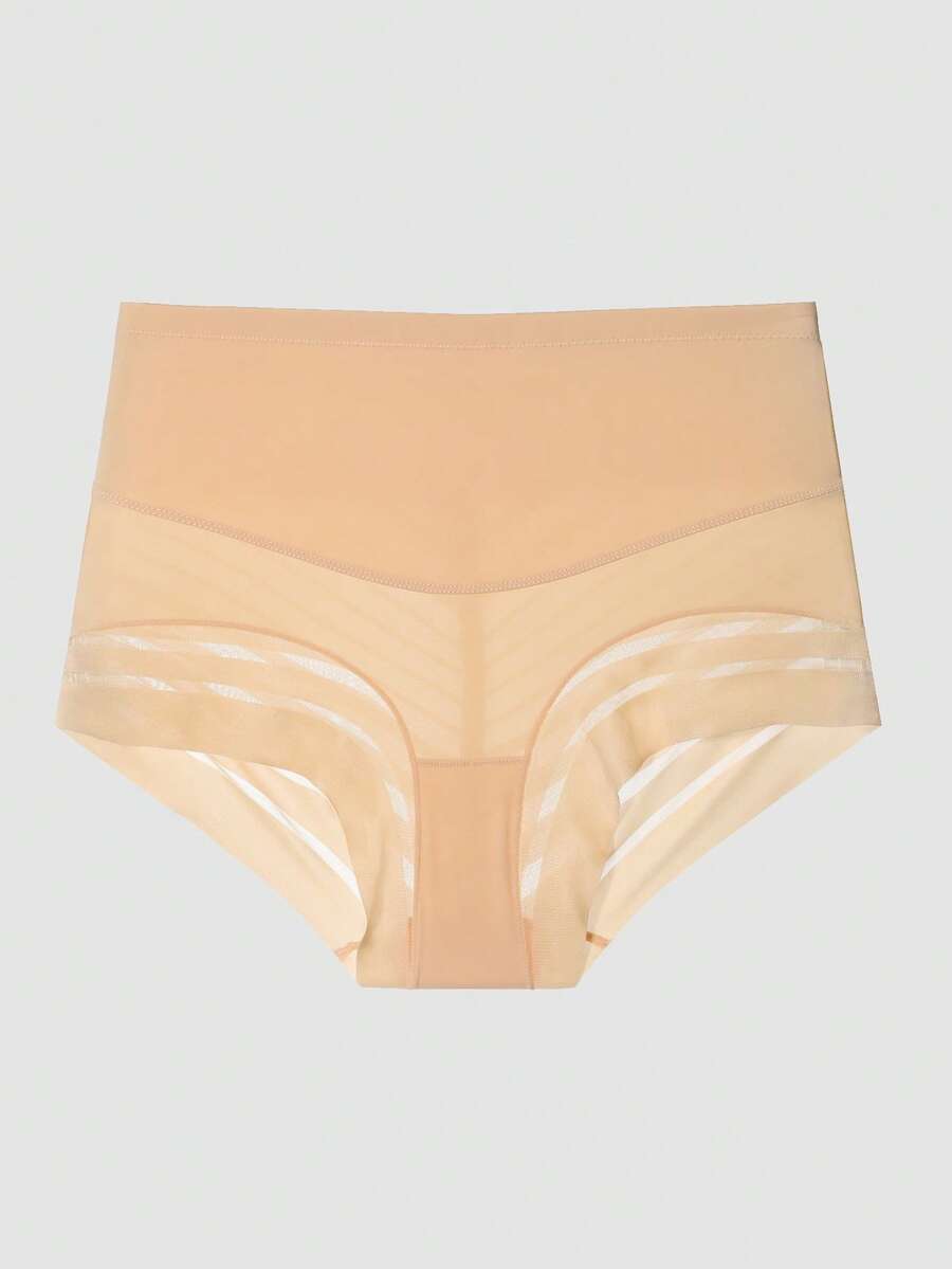 Black high waist shaping panties with striped mesh detailing and ultra light tummy control support for women.