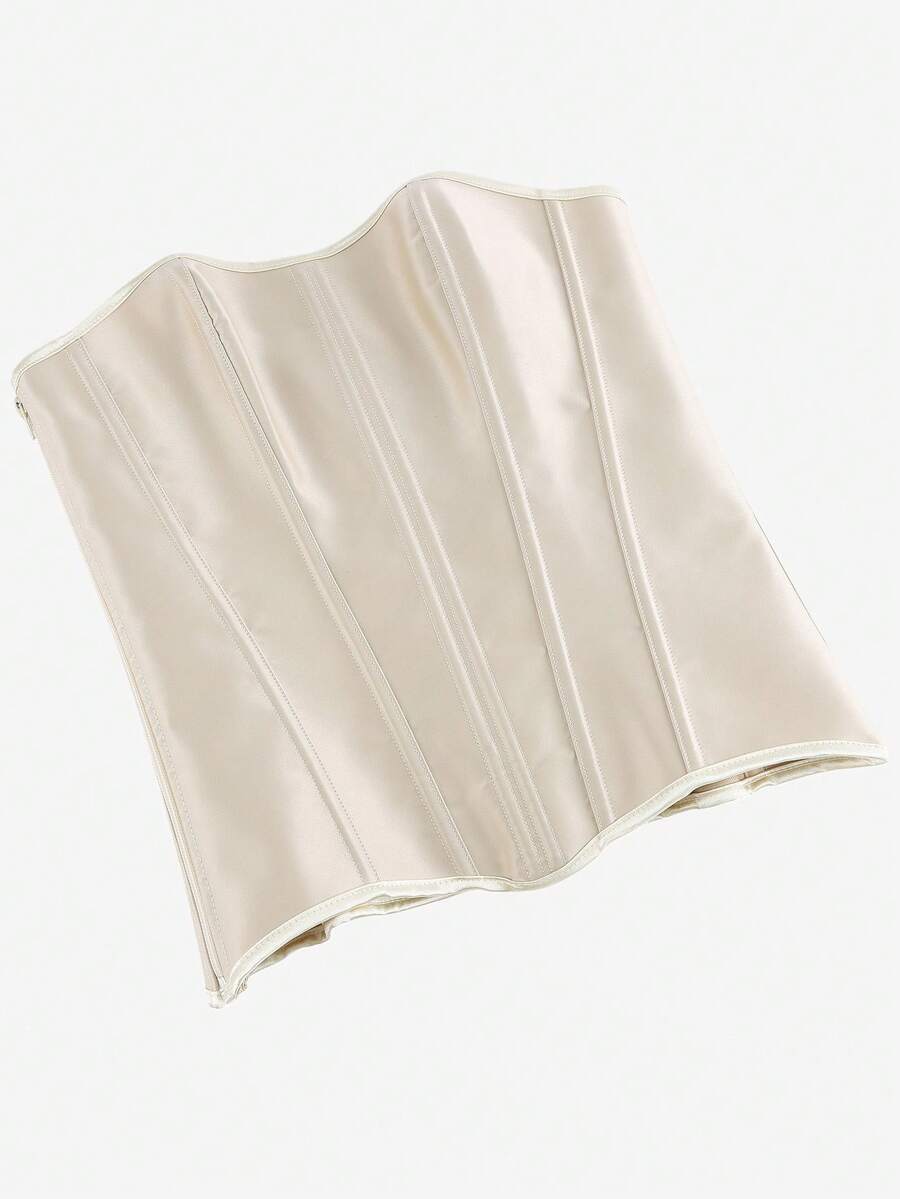Black overbust corset top bustier with 11 steel bones, side zipper, and grommet eyelet detailing for waist shaping.