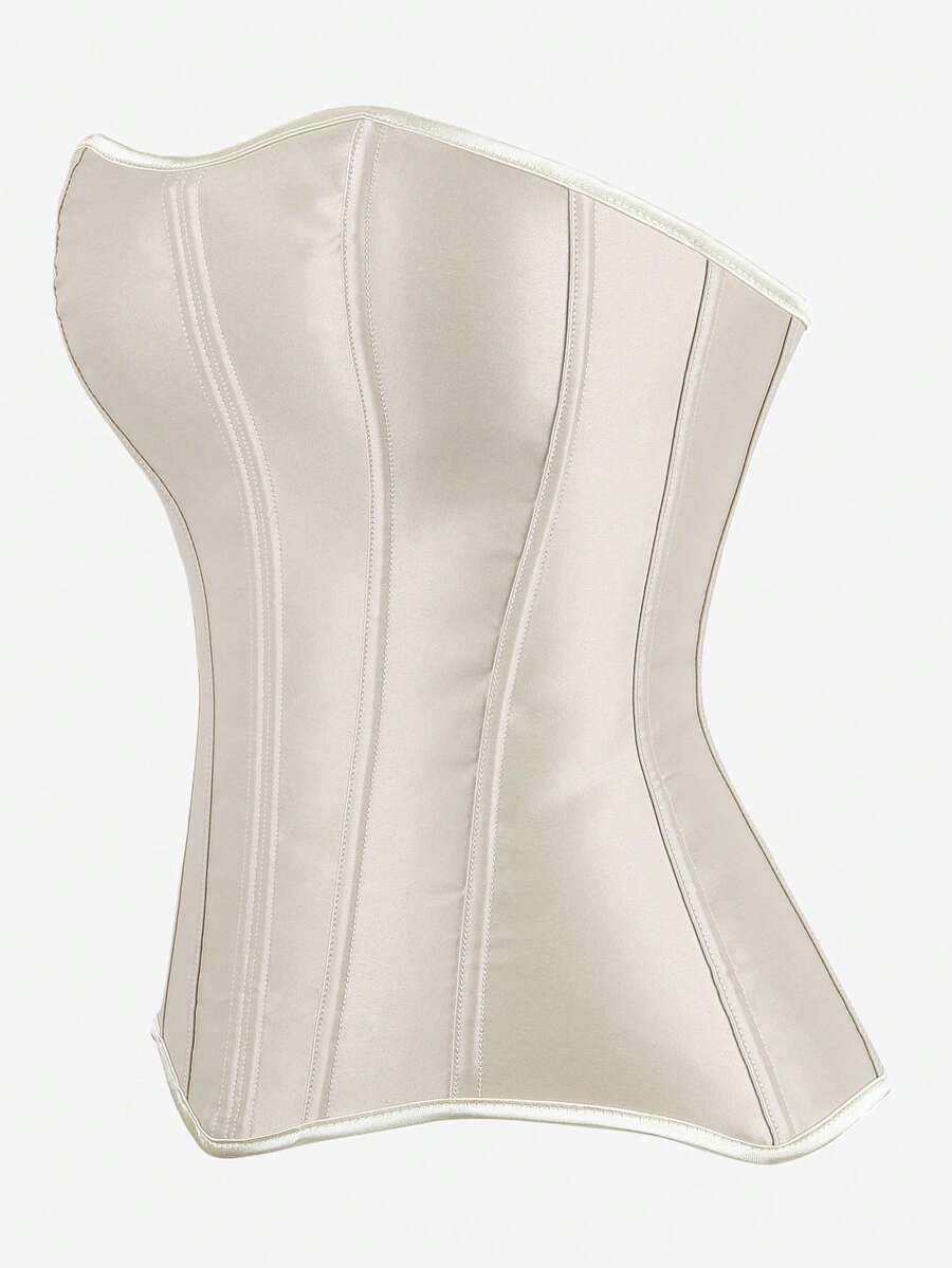 Black overbust corset top bustier with 11 steel bones, side zipper, and grommet eyelet detailing for waist shaping.