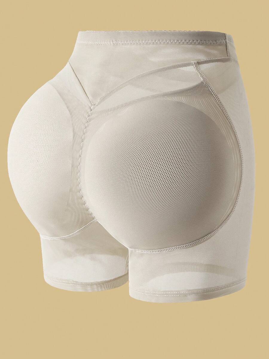 Apricot high-waist seamless butt lifting shapewear shorts with removable foam padding for women.