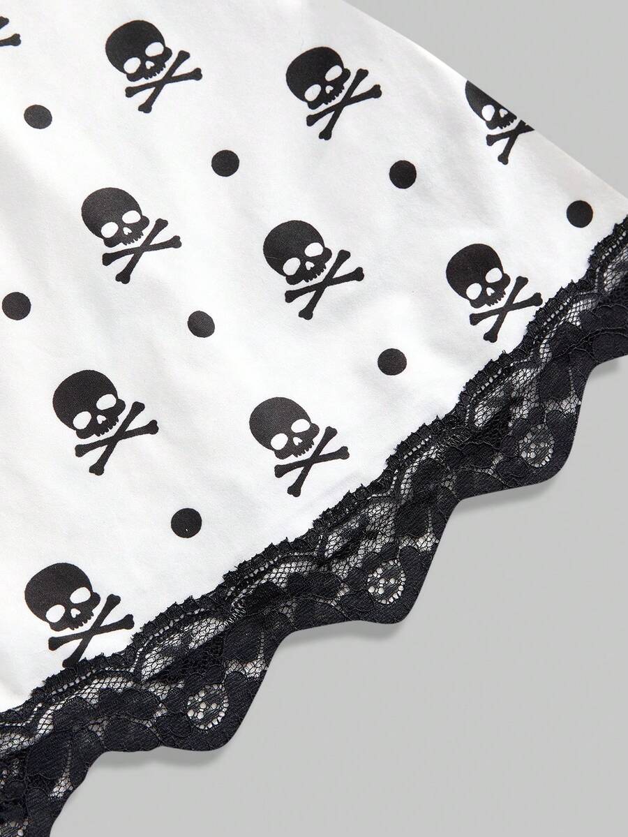 Three-piece women's camisole set featuring a retro music note and piano keyboard print, delicate contrast lace trim, front bow accent, and slim fit spaghetti straps.