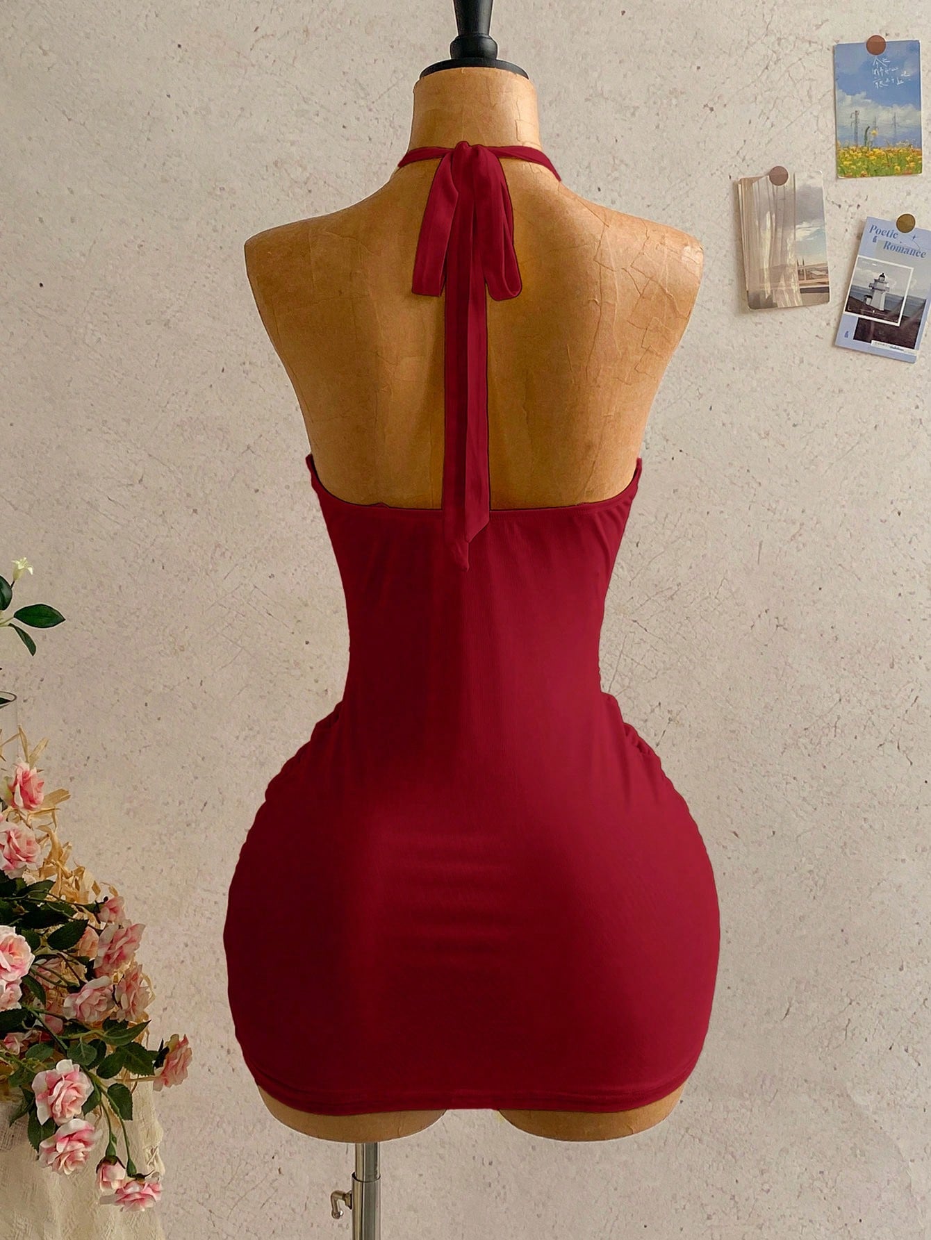 Women's Pale Yellow Halter Mini Dress,Deep V-Neck Ruched Bow Tie Summer Casual Sundress,Perfect For Holiday,Vacation,Beach,Party & Music Festival
