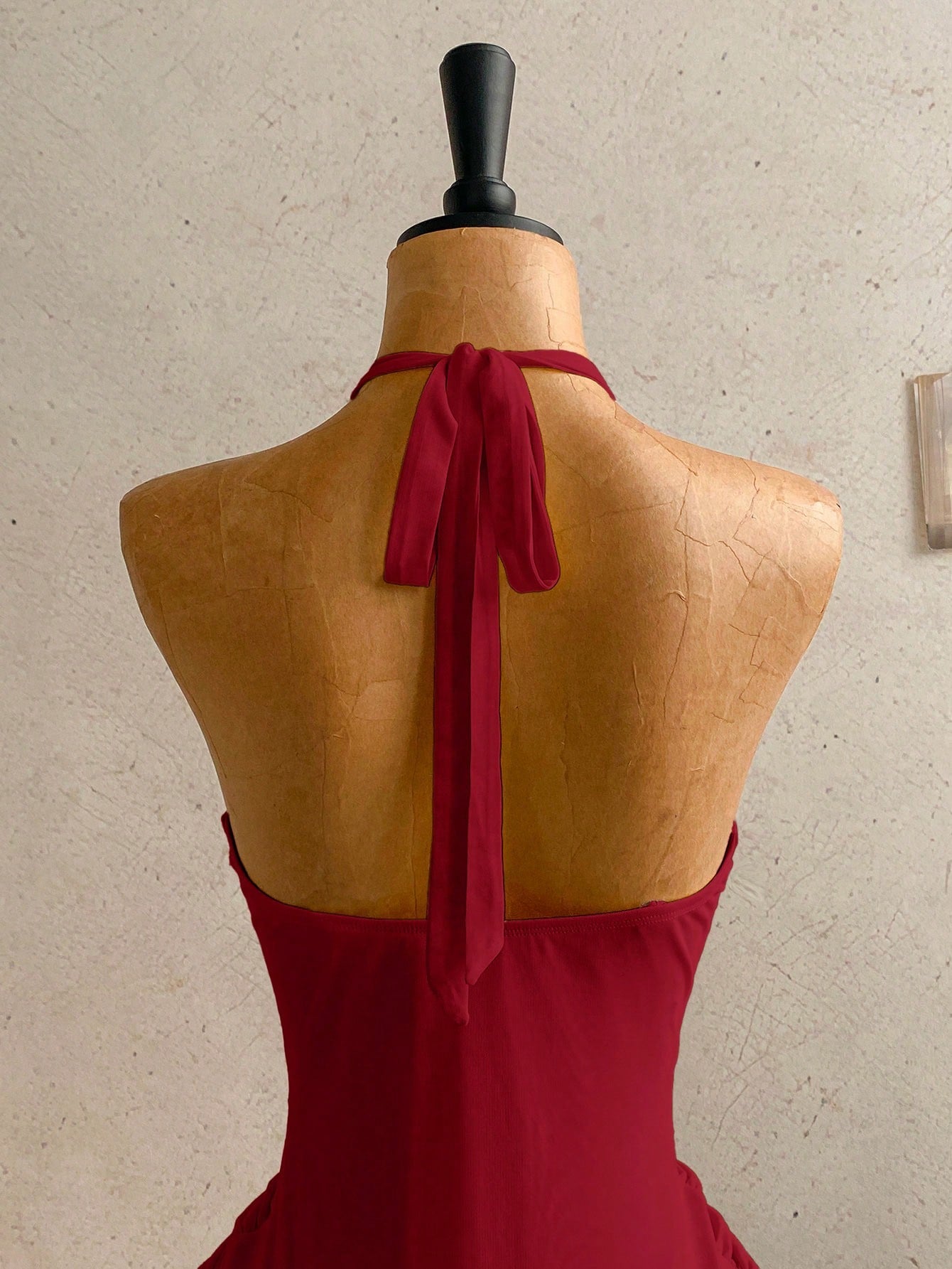 Women's Pale Yellow Halter Mini Dress,Deep V-Neck Ruched Bow Tie Summer Casual Sundress,Perfect For Holiday,Vacation,Beach,Party & Music Festival