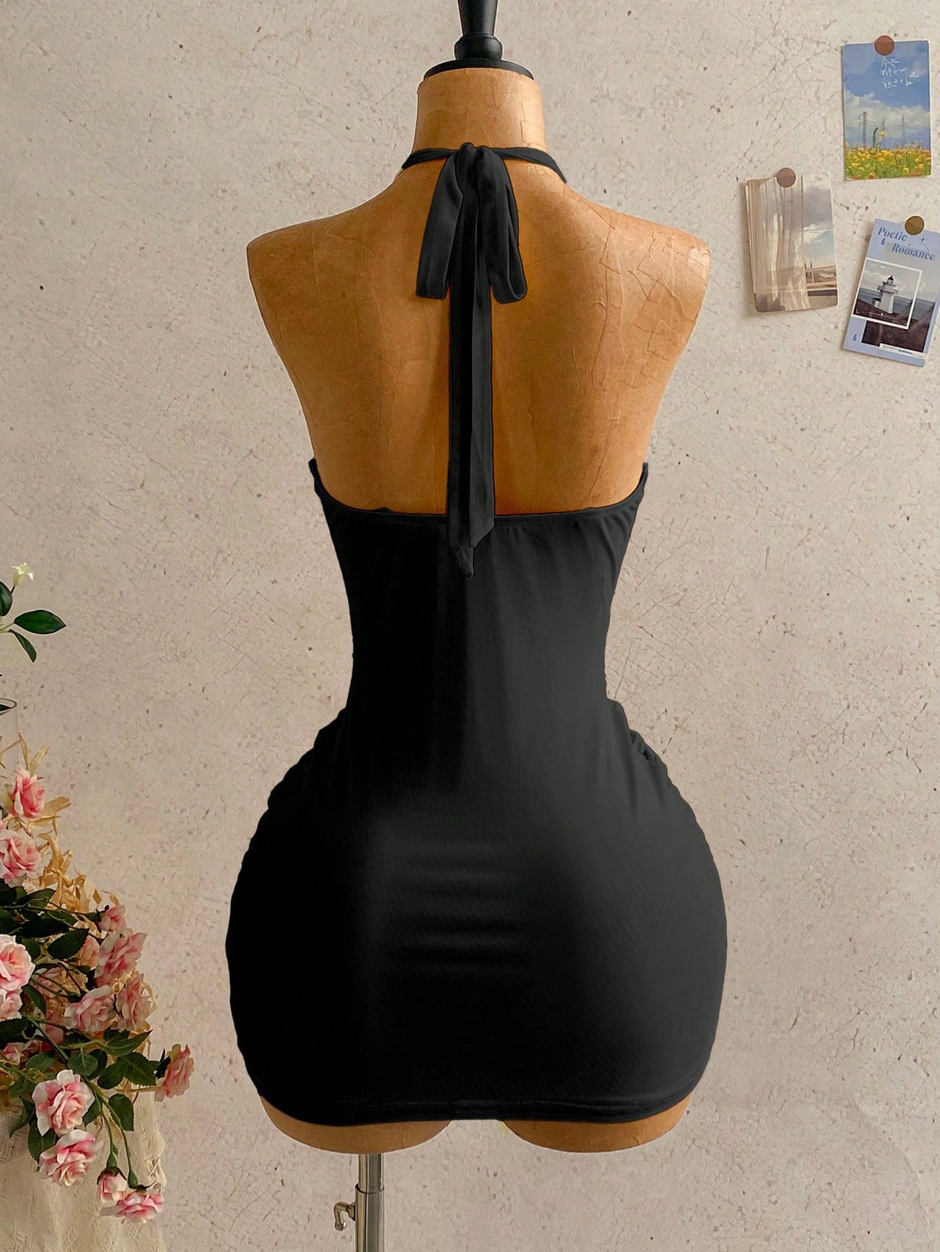 Women's Pale Yellow Halter Mini Dress,Deep V-Neck Ruched Bow Tie Summer Casual Sundress,Perfect For Holiday,Vacation,Beach,Party & Music Festival
