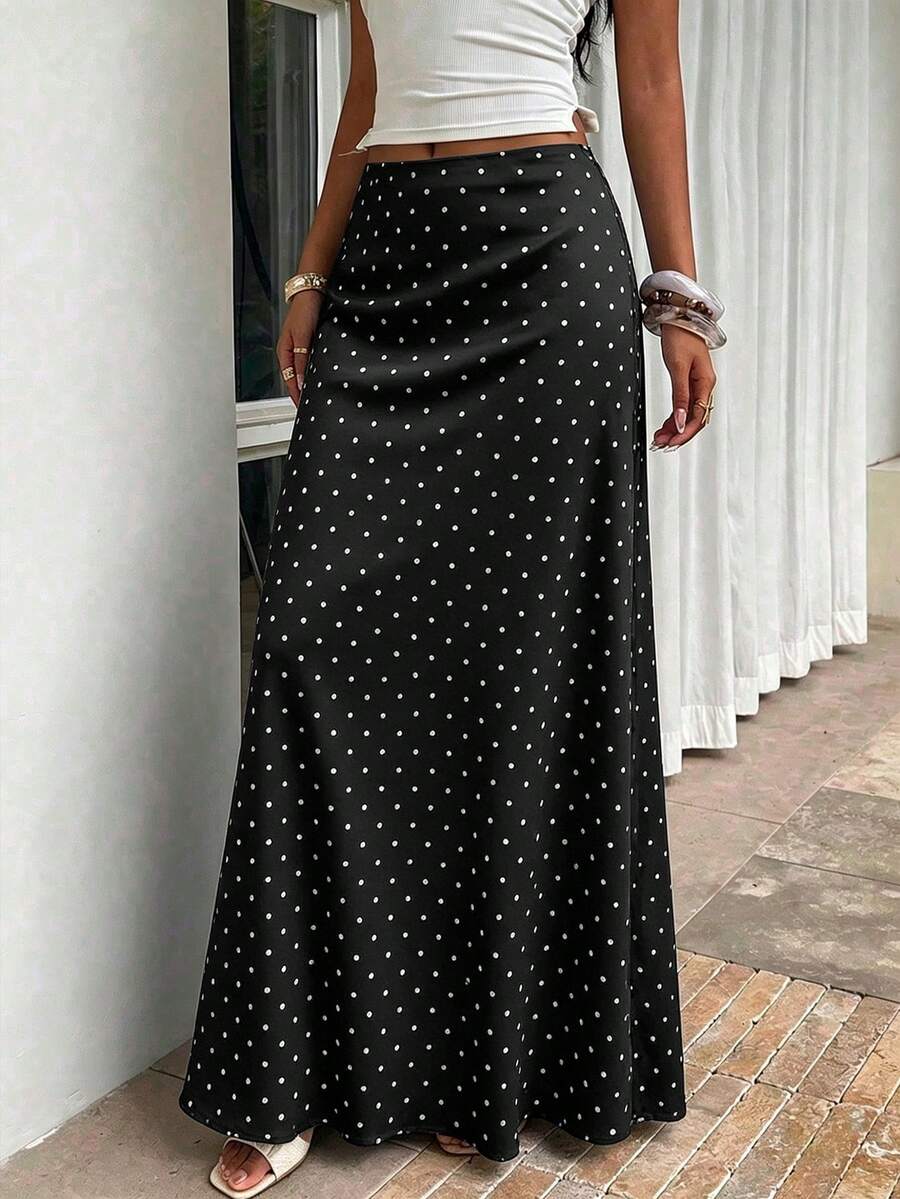 Women's white satin long dress featuring a high waist and elegant fishtail hem