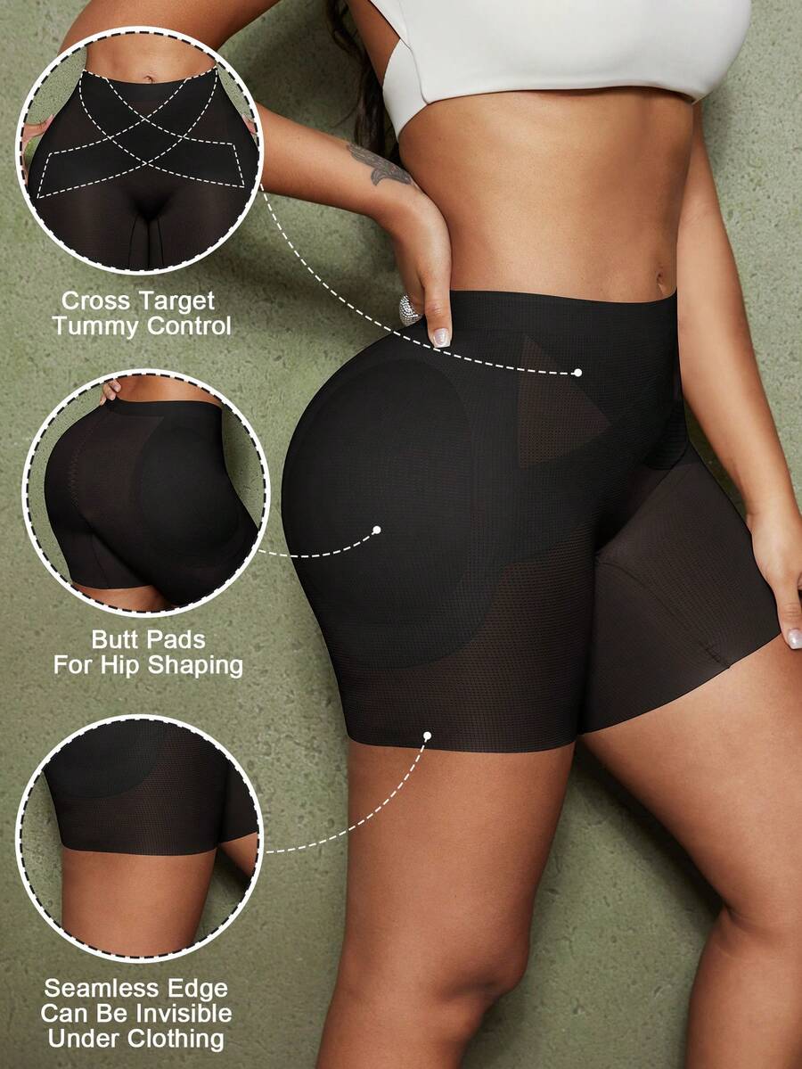 Apricot high-stretch women's butt lifting shapewear shorts with removable padded buttocks for tummy and waist control.