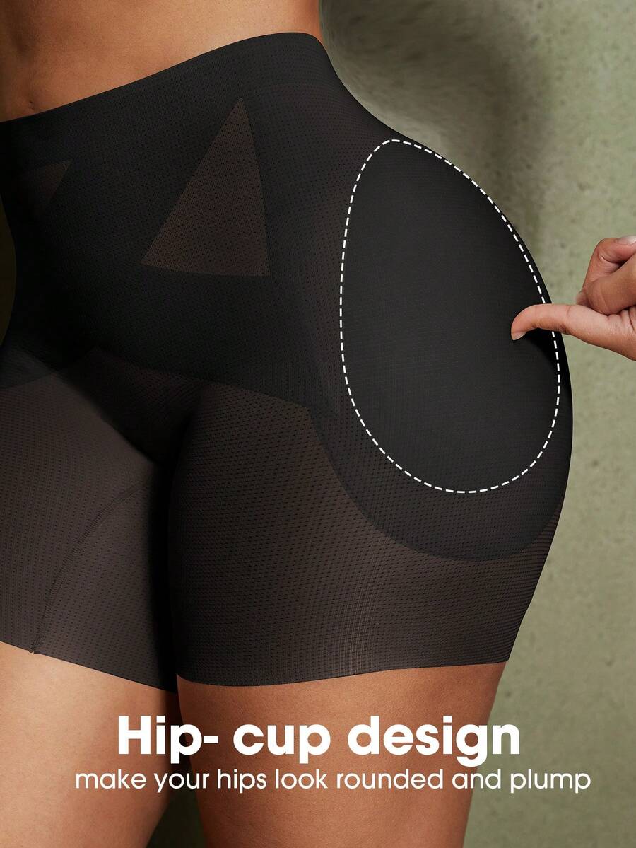 Apricot high-stretch women's butt lifting shapewear shorts with removable padded buttocks for tummy and waist control.