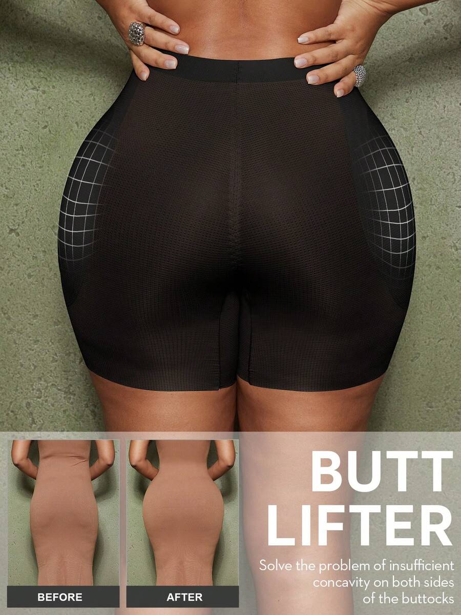Apricot high-stretch women's butt lifting shapewear shorts with removable padded buttocks for tummy and waist control.