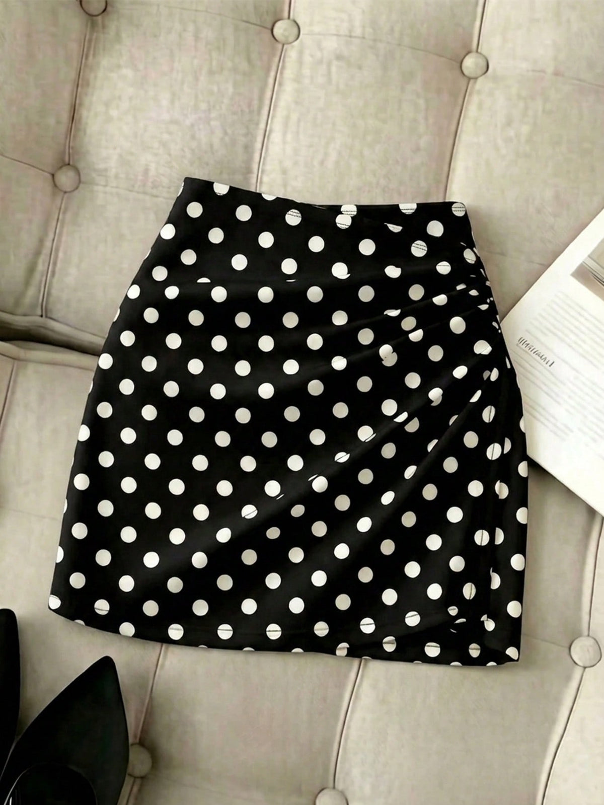 Women's short guipure lace skirt with lettuce trim and skinny mid-waist fit.
