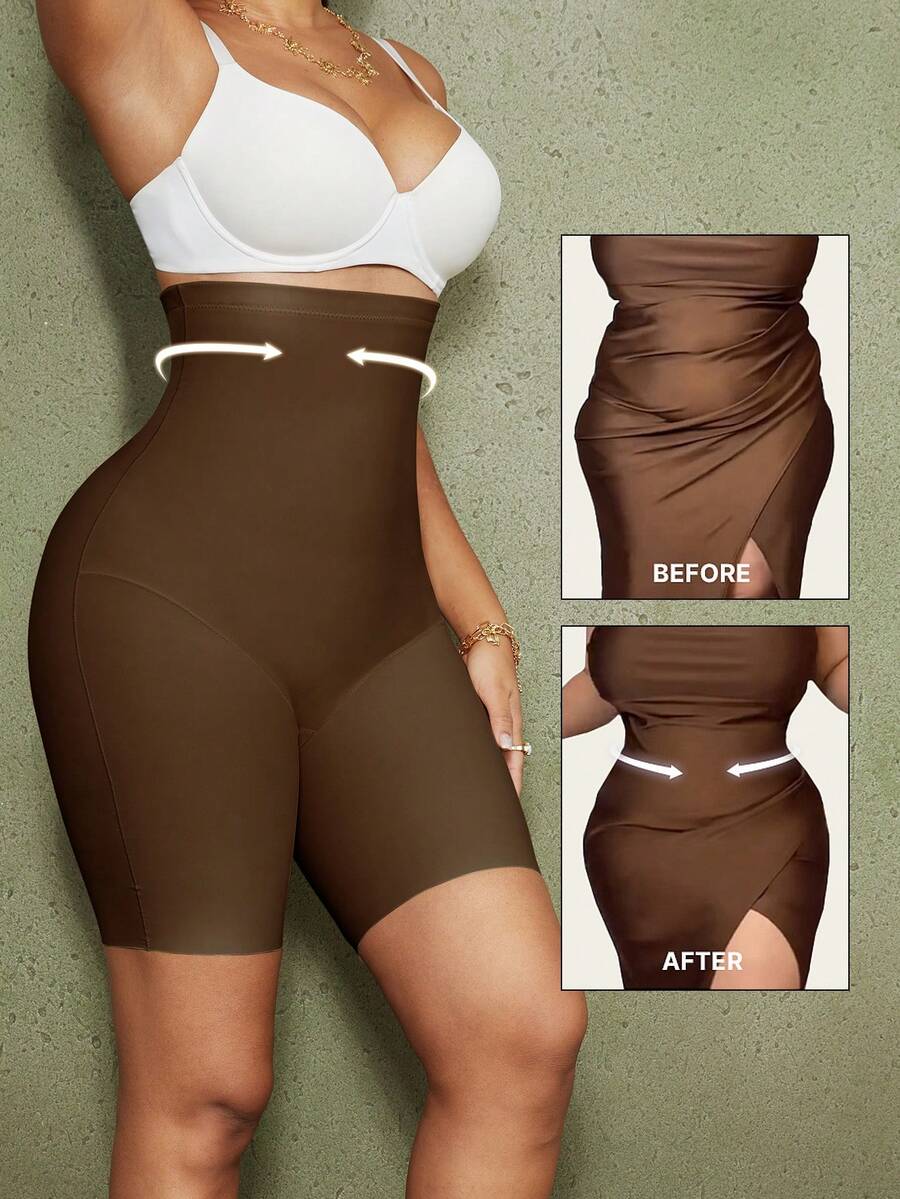 Women's high waist seamless shapewear shorts featuring strong tummy control and high stretch compression.