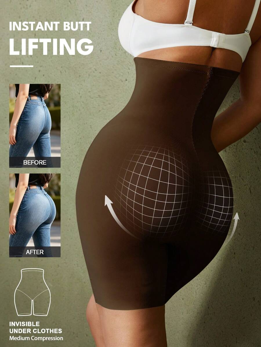 Women's high waist seamless shapewear shorts featuring strong tummy control and high stretch compression.