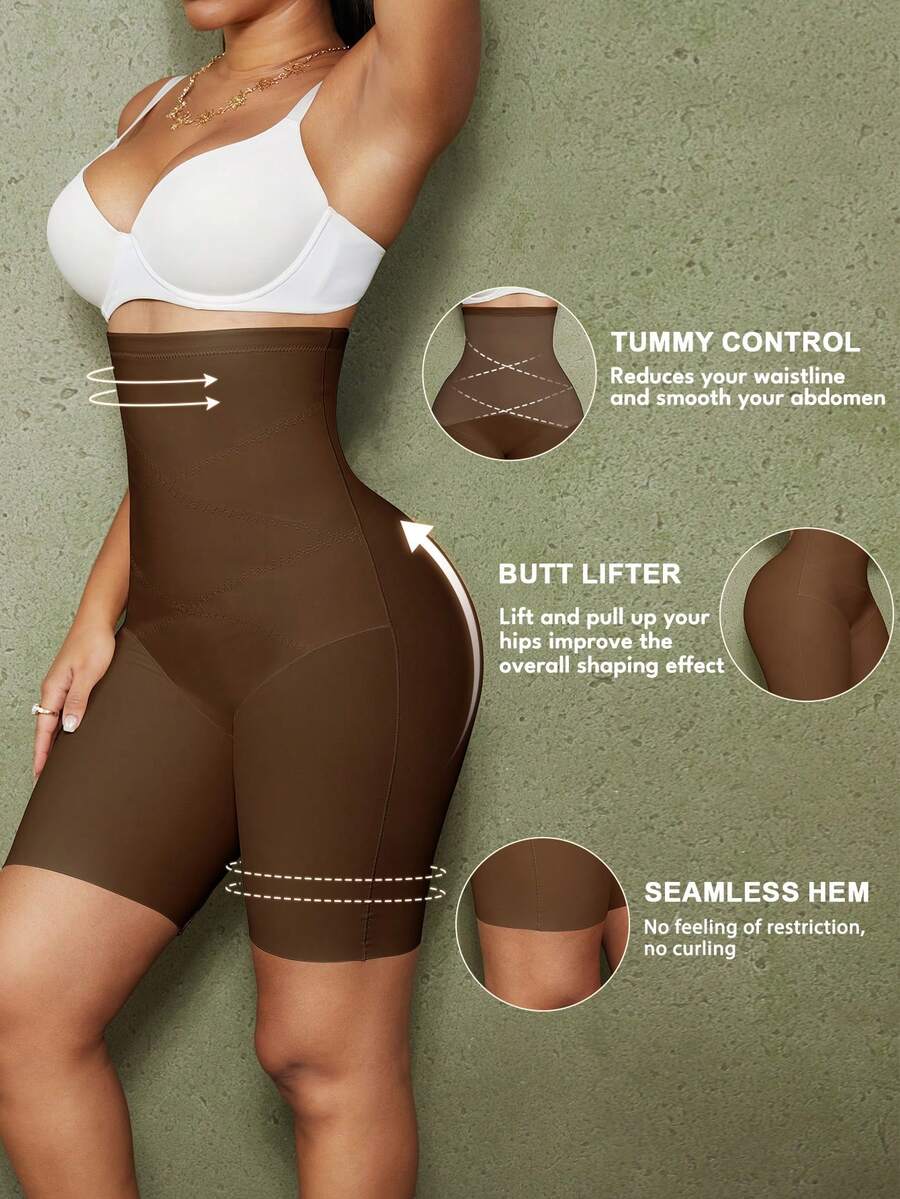 Women's high waist seamless shapewear shorts featuring strong tummy control and high stretch compression.