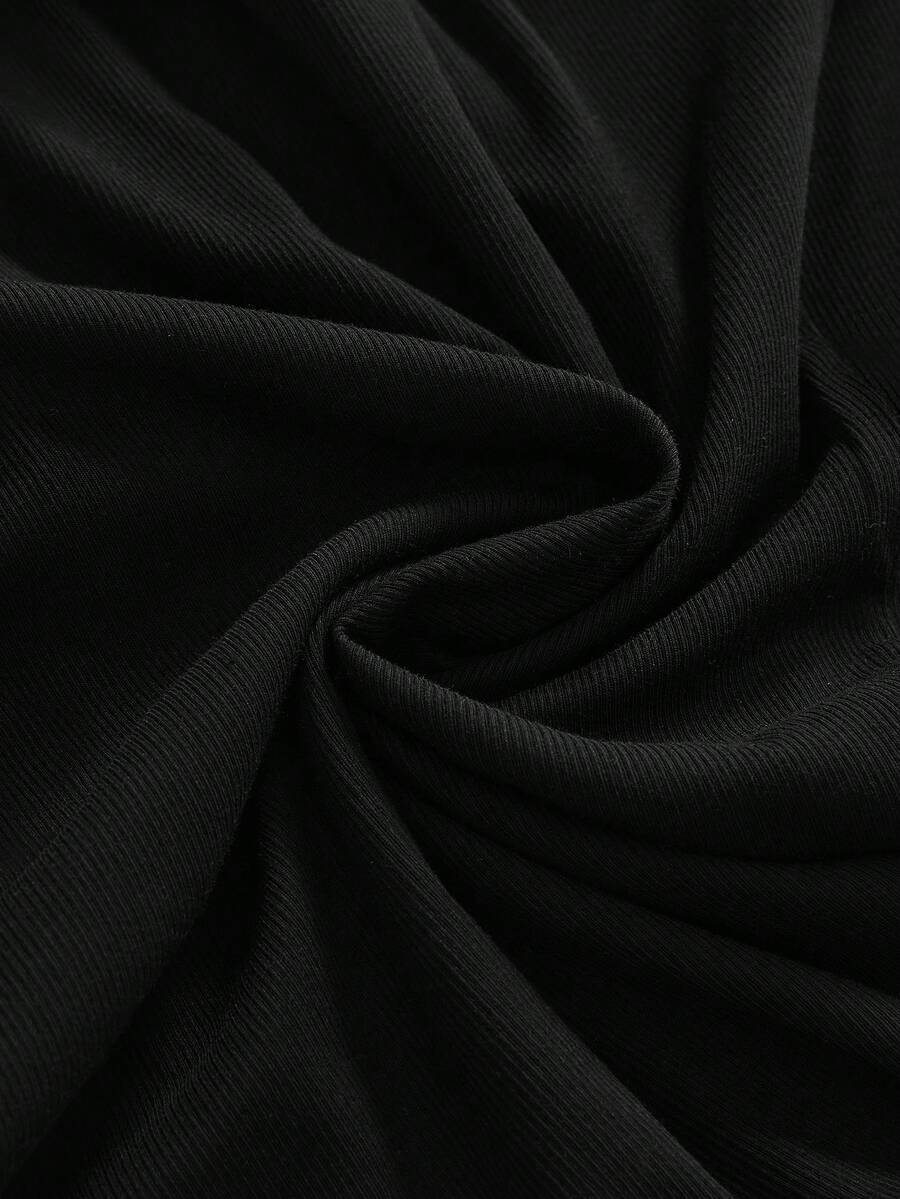 Women's black sleeveless gothic long dress featuring a collar neckline, split thigh hem, and slim fit knitted fabric.