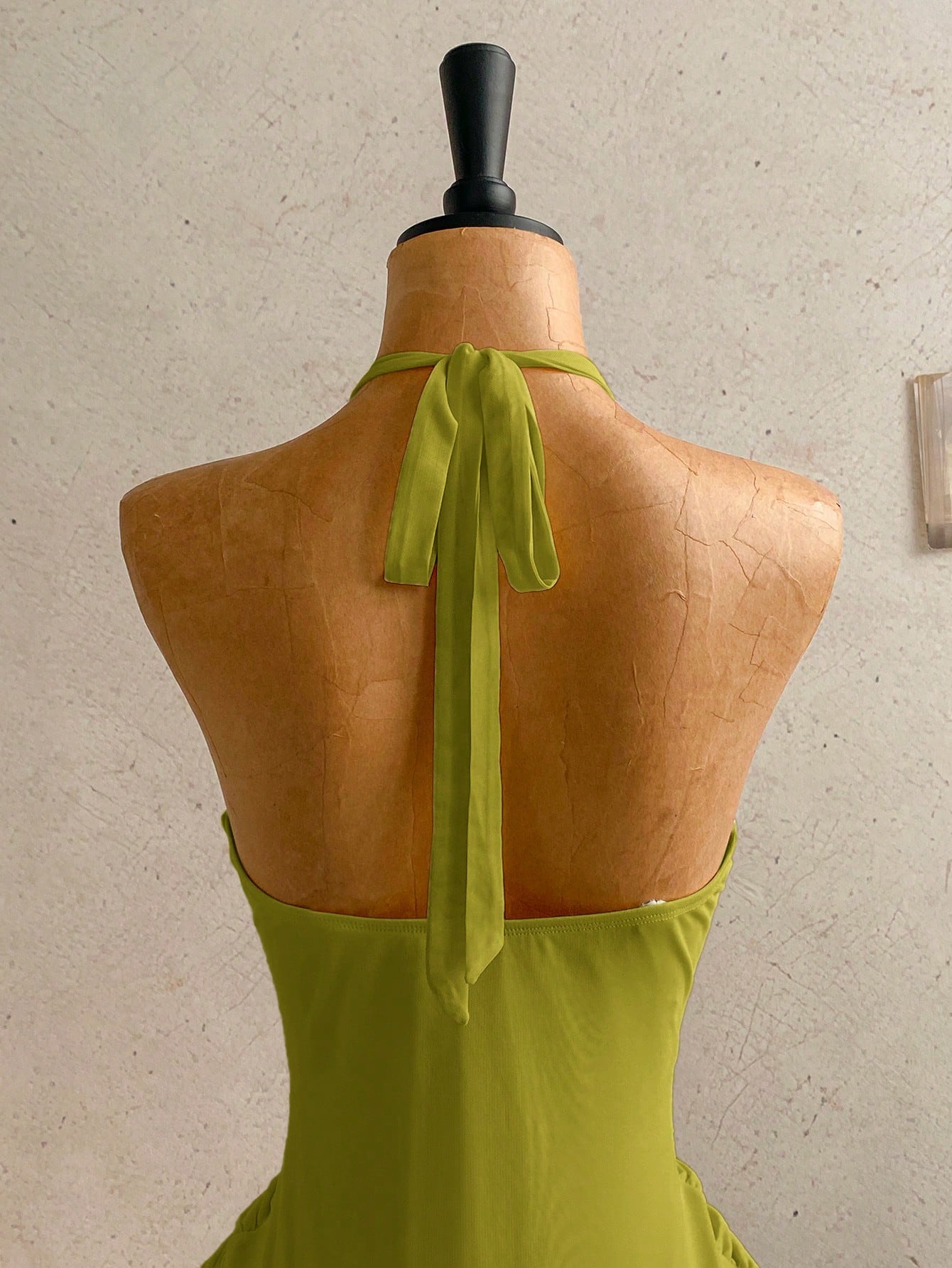 Women's Pale Yellow Halter Mini Dress,Deep V-Neck Ruched Bow Tie Summer Casual Sundress,Perfect For Holiday,Vacation,Beach,Party & Music Festival