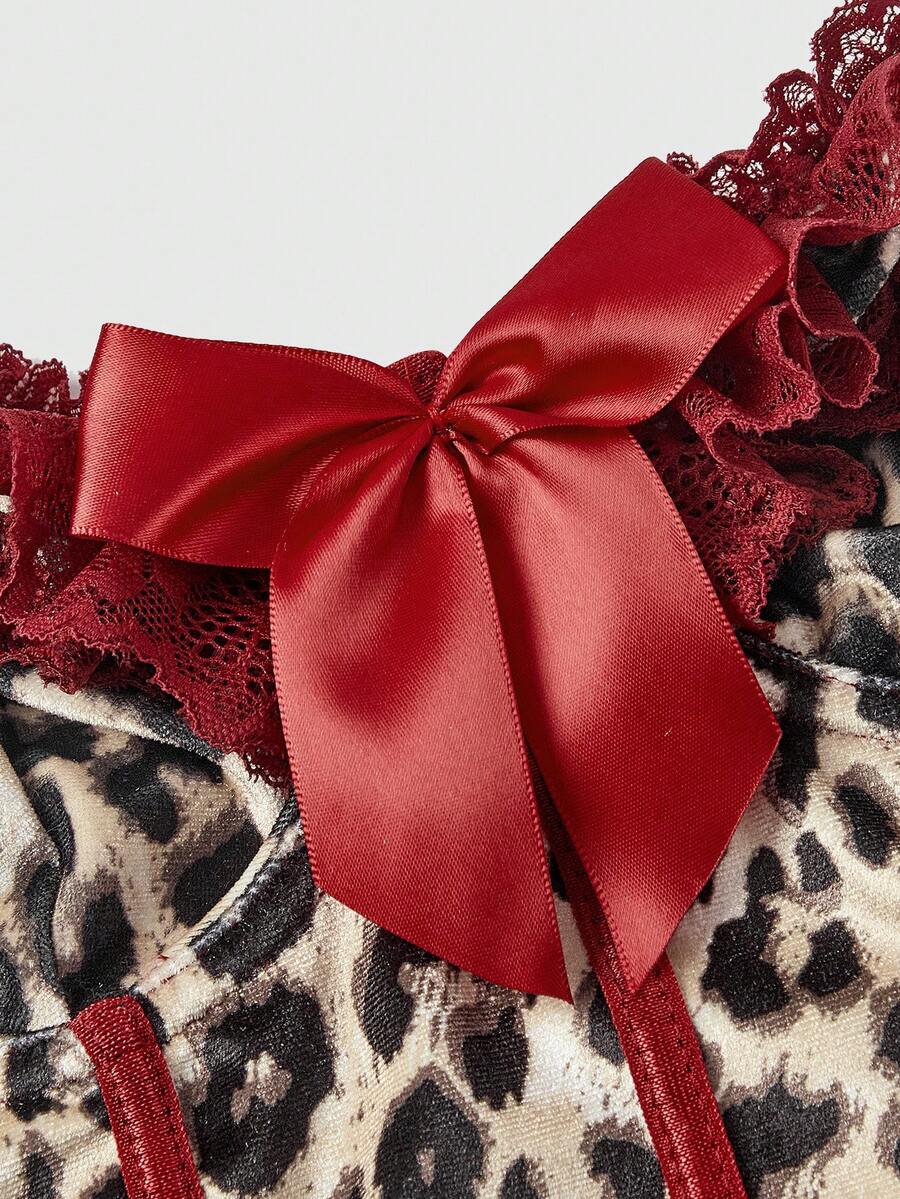 Brown leopard print strapless tube top for women featuring lace patchwork trim, front lace-up grommets, and a slim micro crop fit.