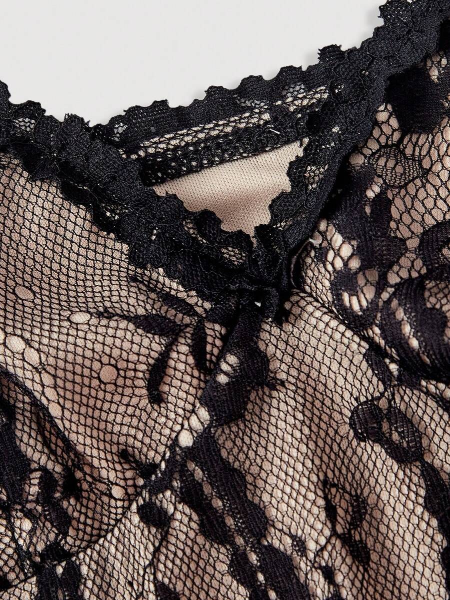 Skyraze women's lace waist-cinching cami dress featuring spaghetti straps, a high waist, and slim fit design.