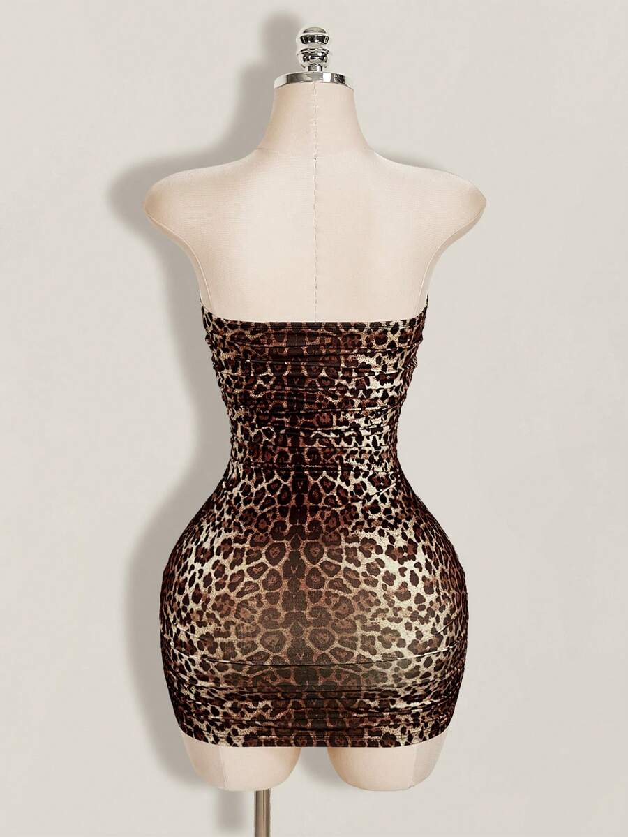 Women's apricot sequin strapless mini bodycon dress featuring cup detail and separate arm sleeves.