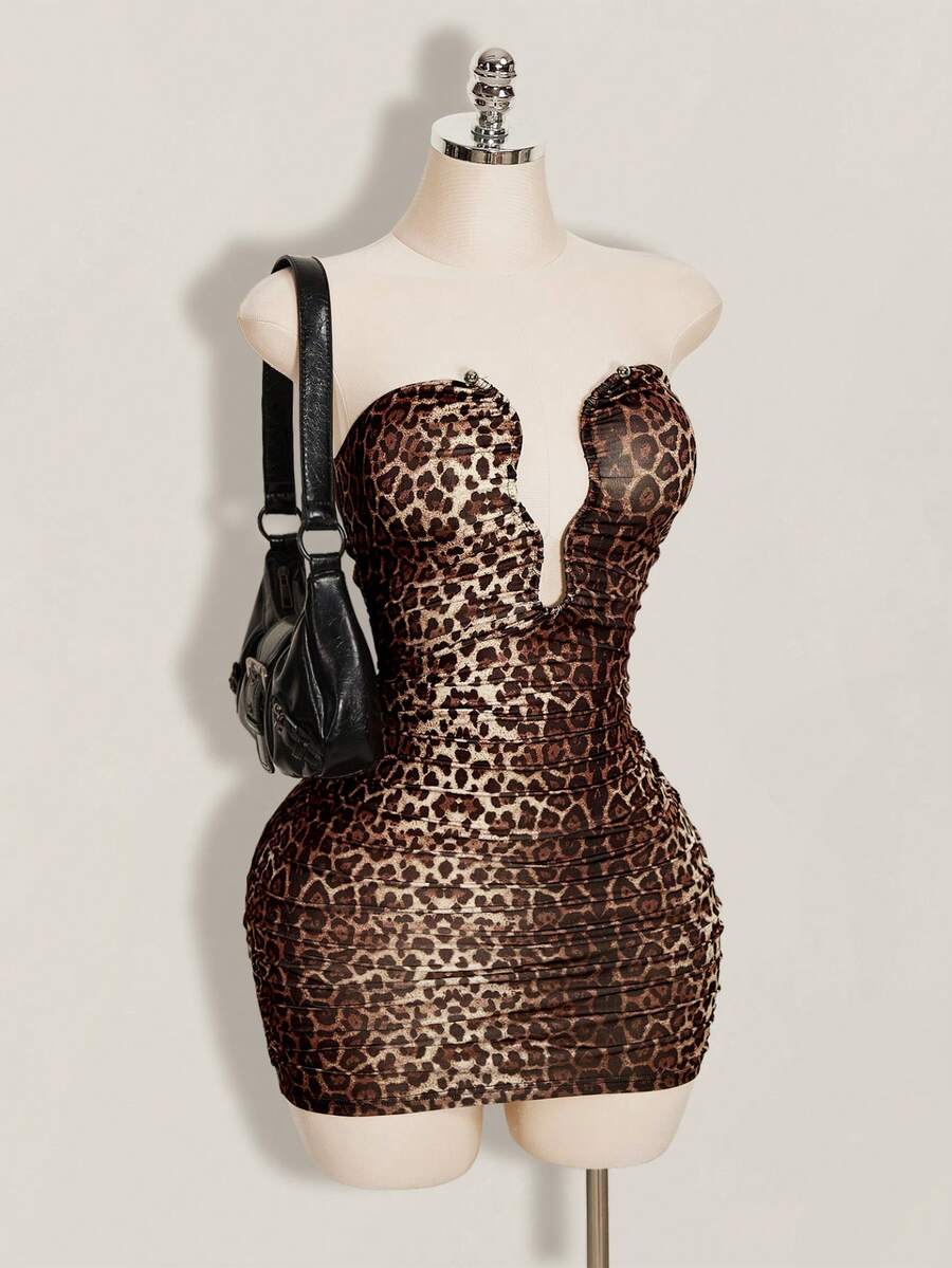 Women's apricot sequin strapless mini bodycon dress featuring cup detail and separate arm sleeves.