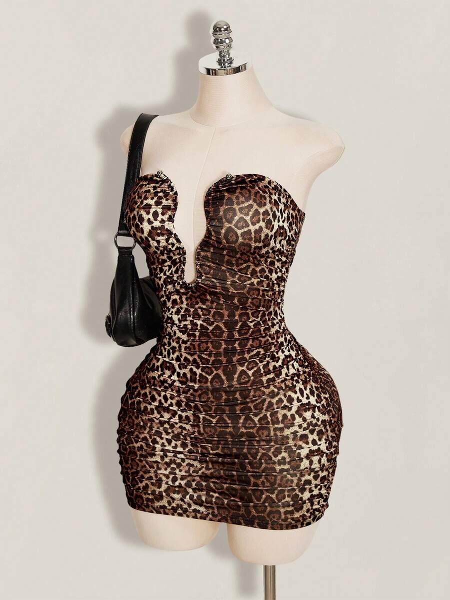 Women's apricot sequin strapless mini bodycon dress featuring cup detail and separate arm sleeves.