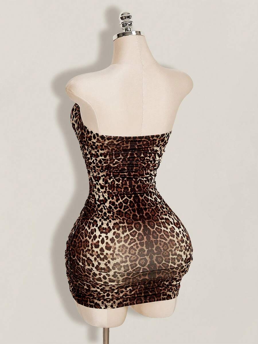 Women's apricot sequin strapless mini bodycon dress featuring cup detail and separate arm sleeves.