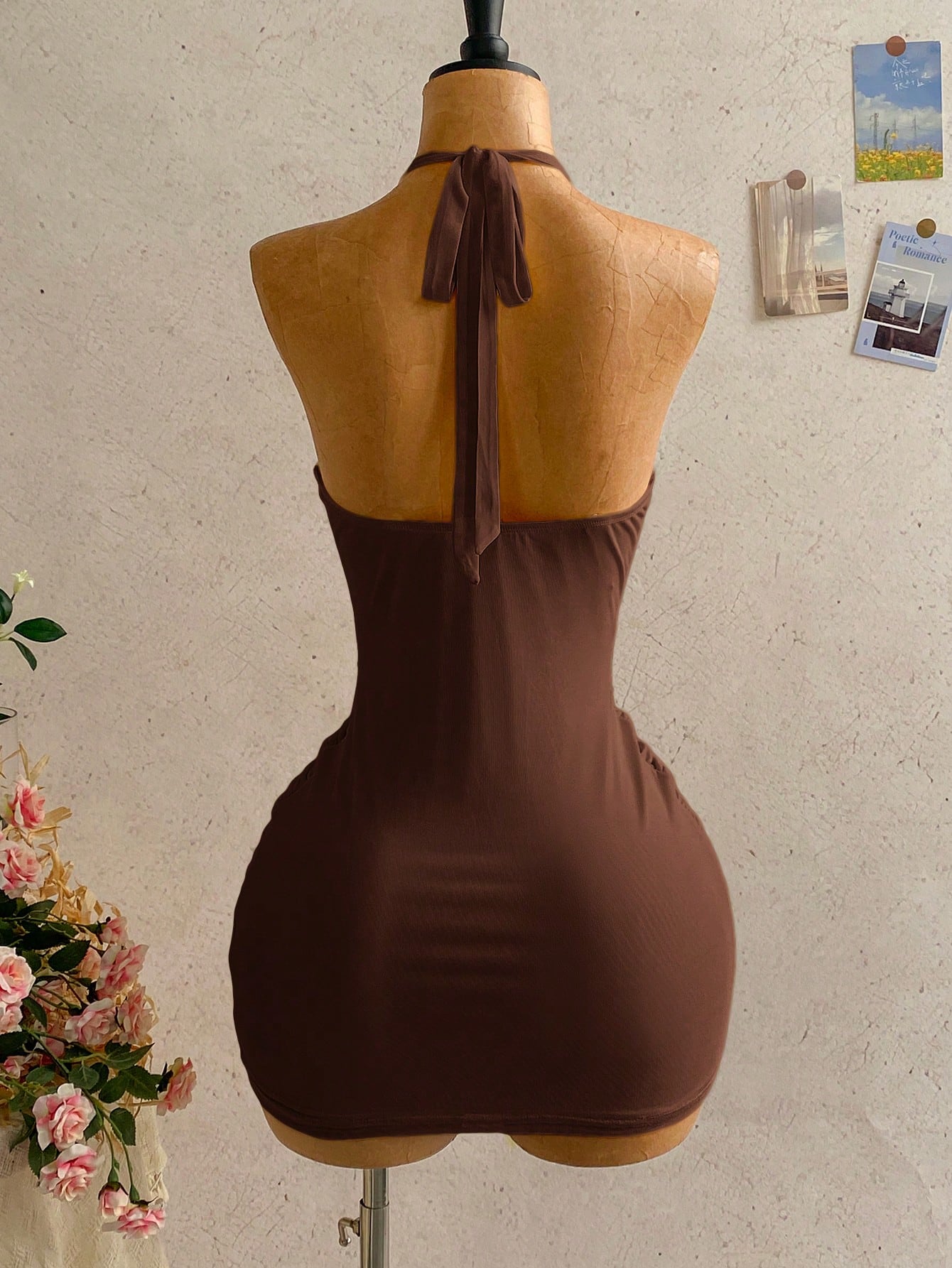 Women's Pale Yellow Halter Mini Dress,Deep V-Neck Ruched Bow Tie Summer Casual Sundress,Perfect For Holiday,Vacation,Beach,Party & Music Festival
