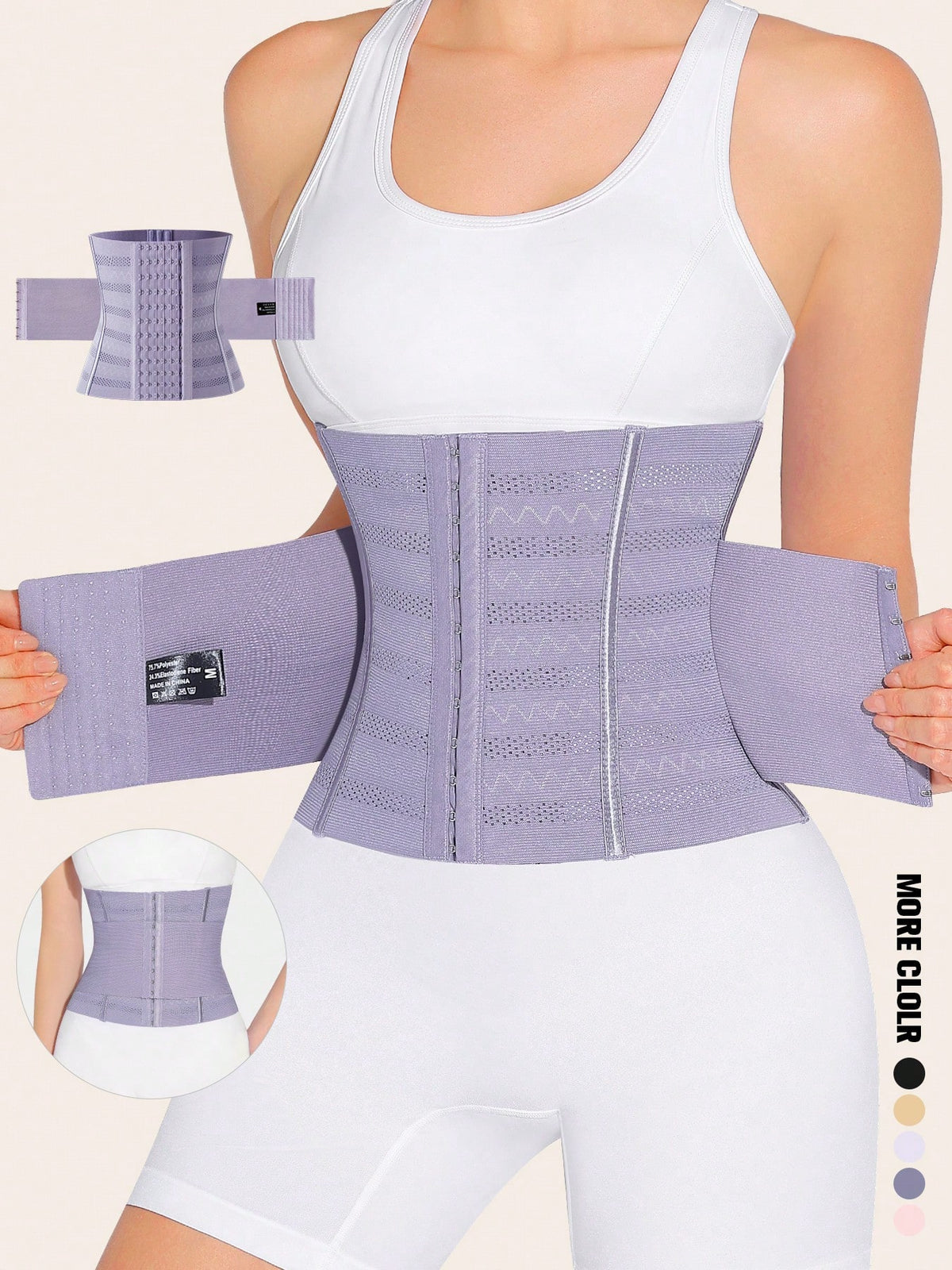 Black adjustable waist cincher shapewear for women made of high stretch knitted fabric for tummy and waist control.