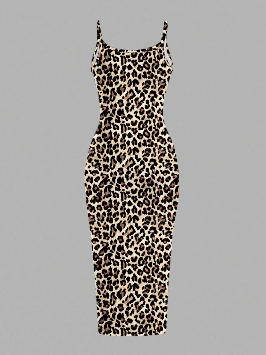 Women's minimalist floral daisy print bodycon cami dress with spaghetti straps, backless cut, high waist, and split thigh slit.