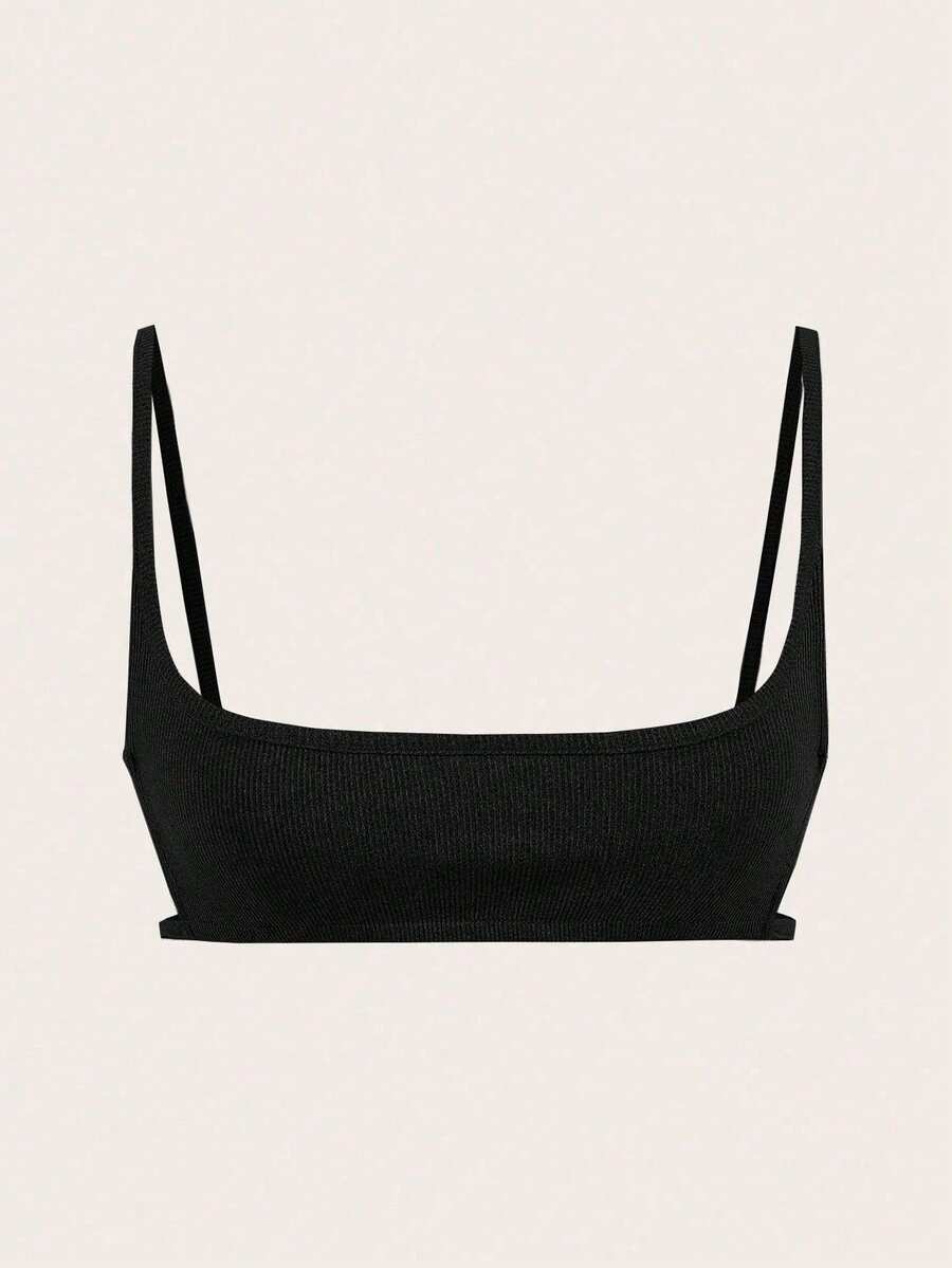 Women's black cropped camisole top with faux crocodile texture, backless spaghetti straps, and matching arm sleeves.