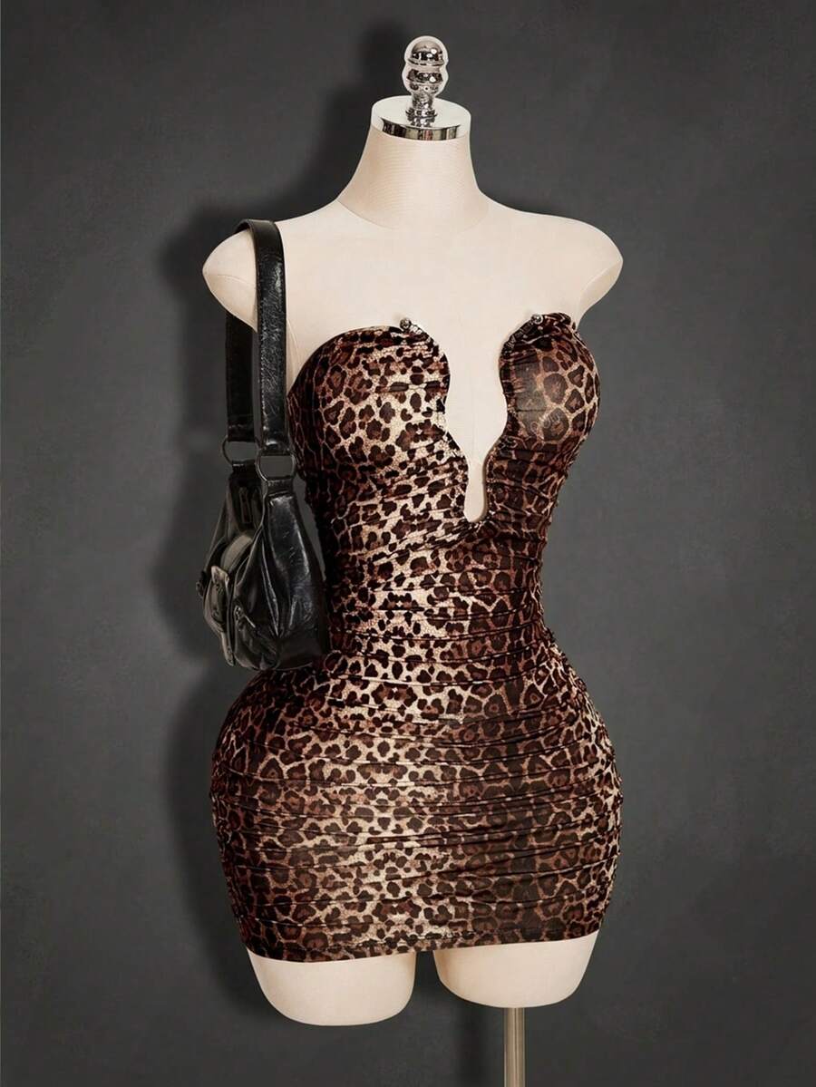 Women's apricot sequin strapless mini bodycon dress featuring cup detail and separate arm sleeves.