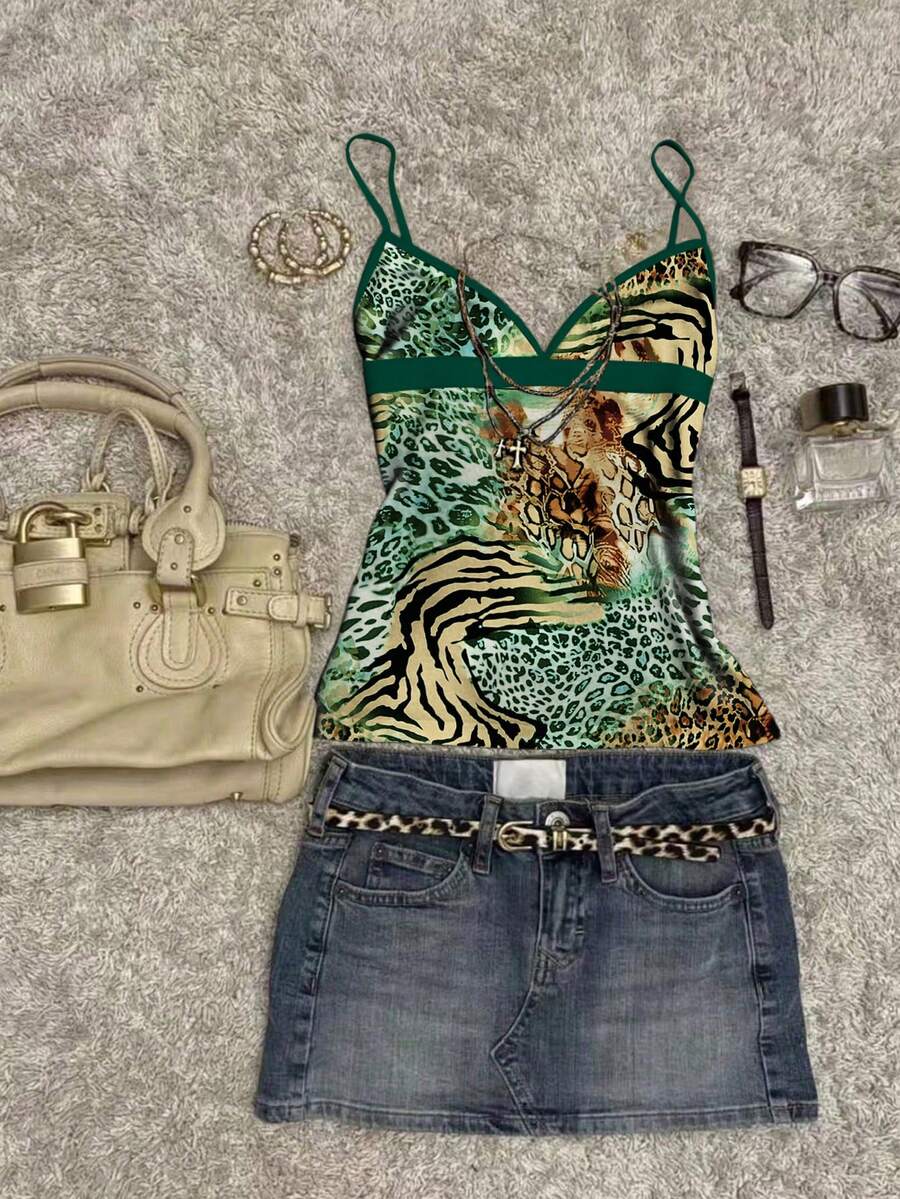 A women's solid slim fit camisole top with delicate contrast lace trim around the neckline and spaghetti straps.