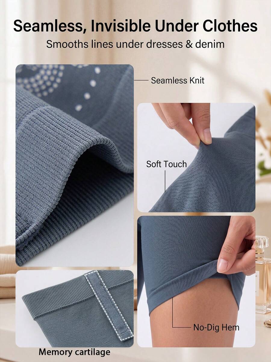 Dusty blue high waist seamless shaping panties for women featuring plain knitted fabric design for tummy and waist control.