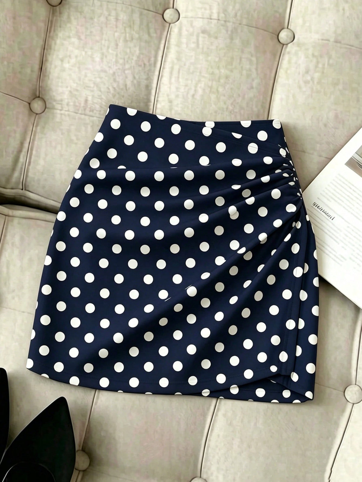 Women's short guipure lace skirt with lettuce trim and skinny mid-waist fit.