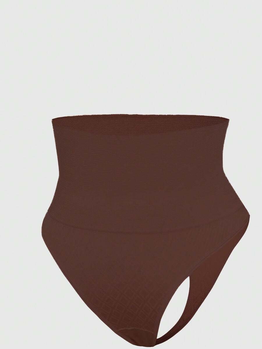 Black high waisted seamless shapewear thong for women featuring super high waist design and stretchy breathable fabric.