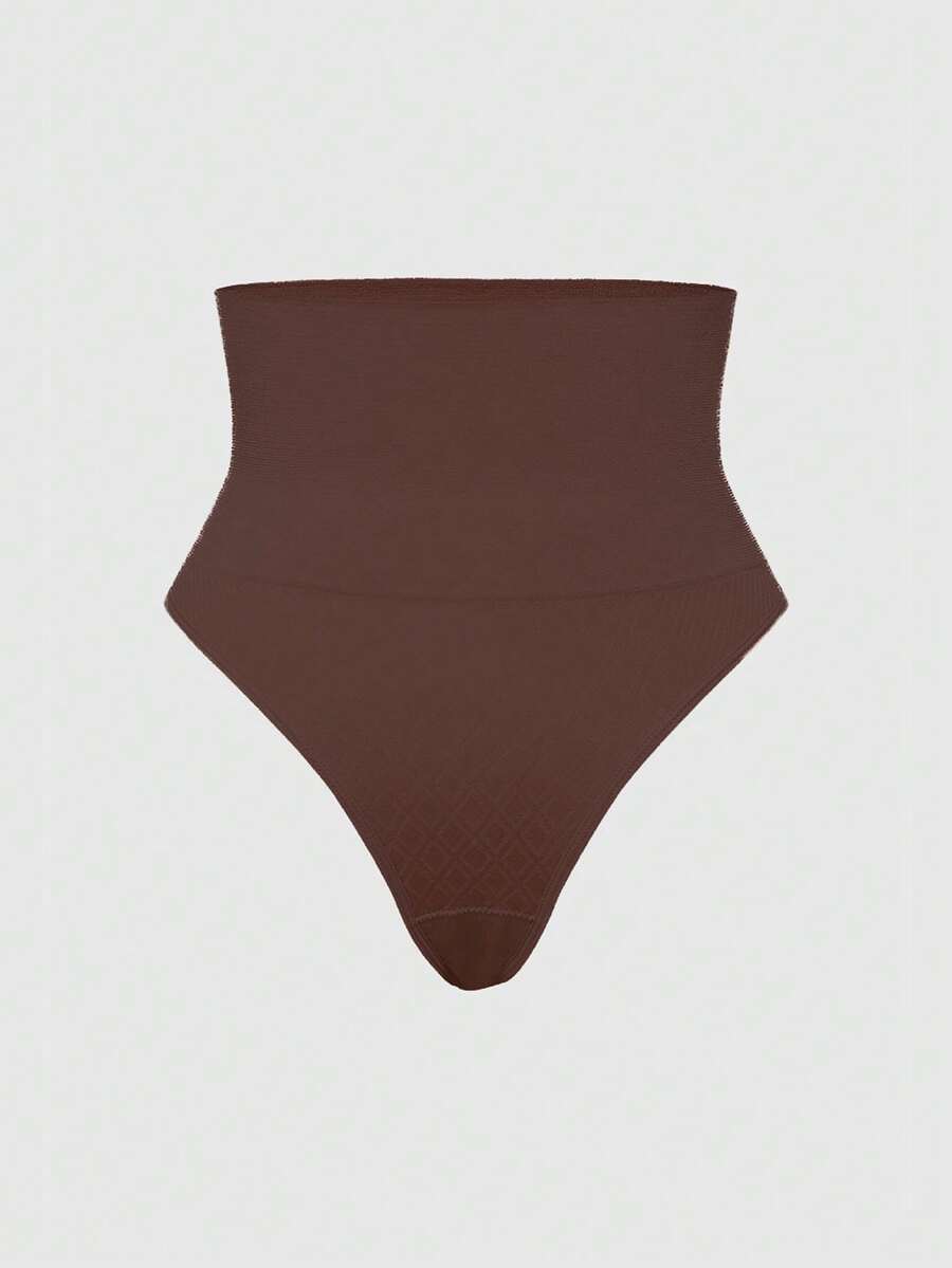 Black high waisted seamless shapewear thong for women featuring super high waist design and stretchy breathable fabric.