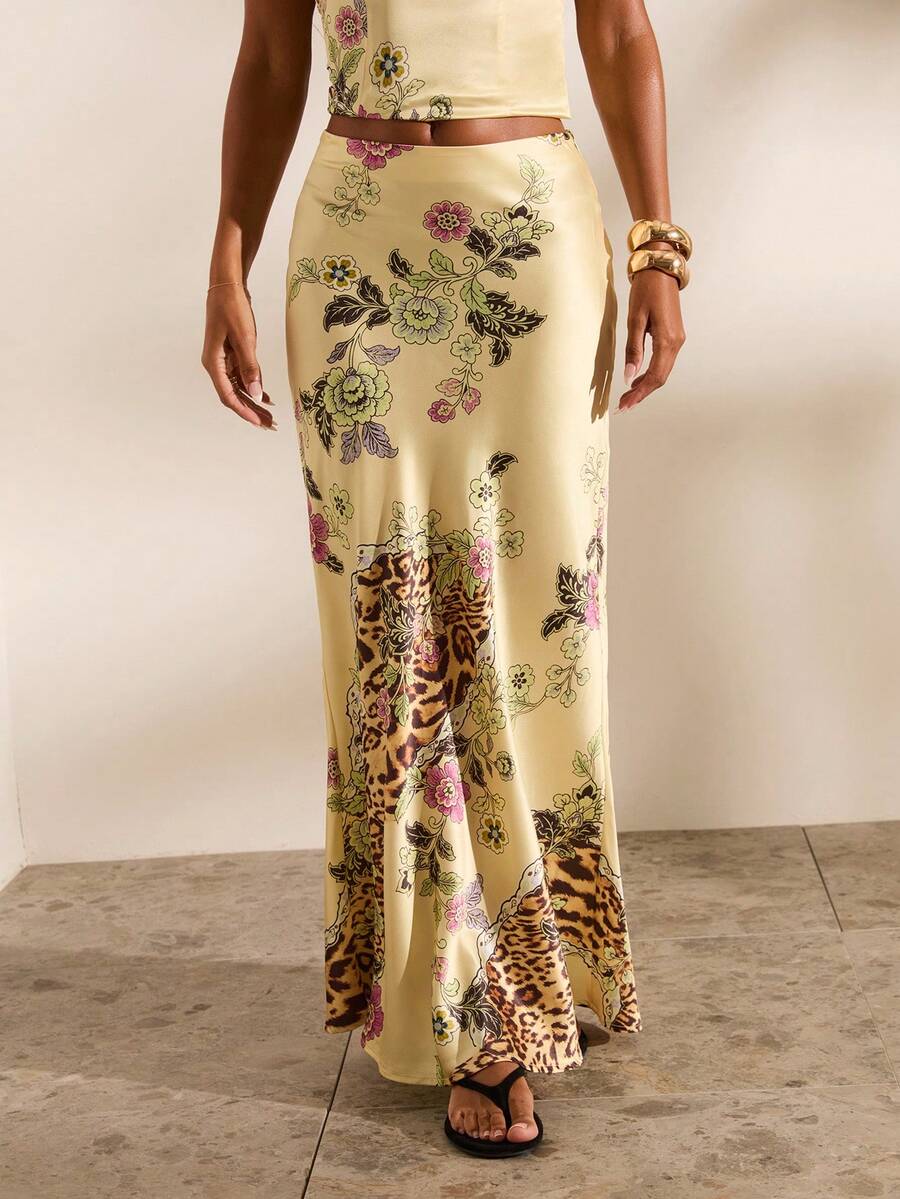 Women's black woven mermaid maxi skirt featuring a solid color design, mid waist, and 100% cotton fabric.
