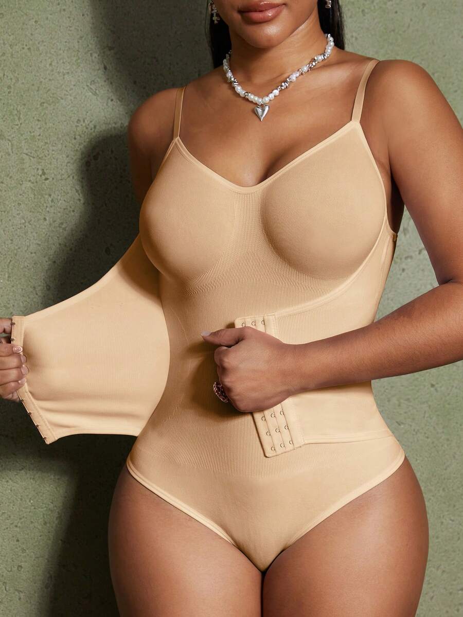 Women's backless waist shaping shapewear bodysuit in black featuring high stretch fabric and ultra light tummy support.