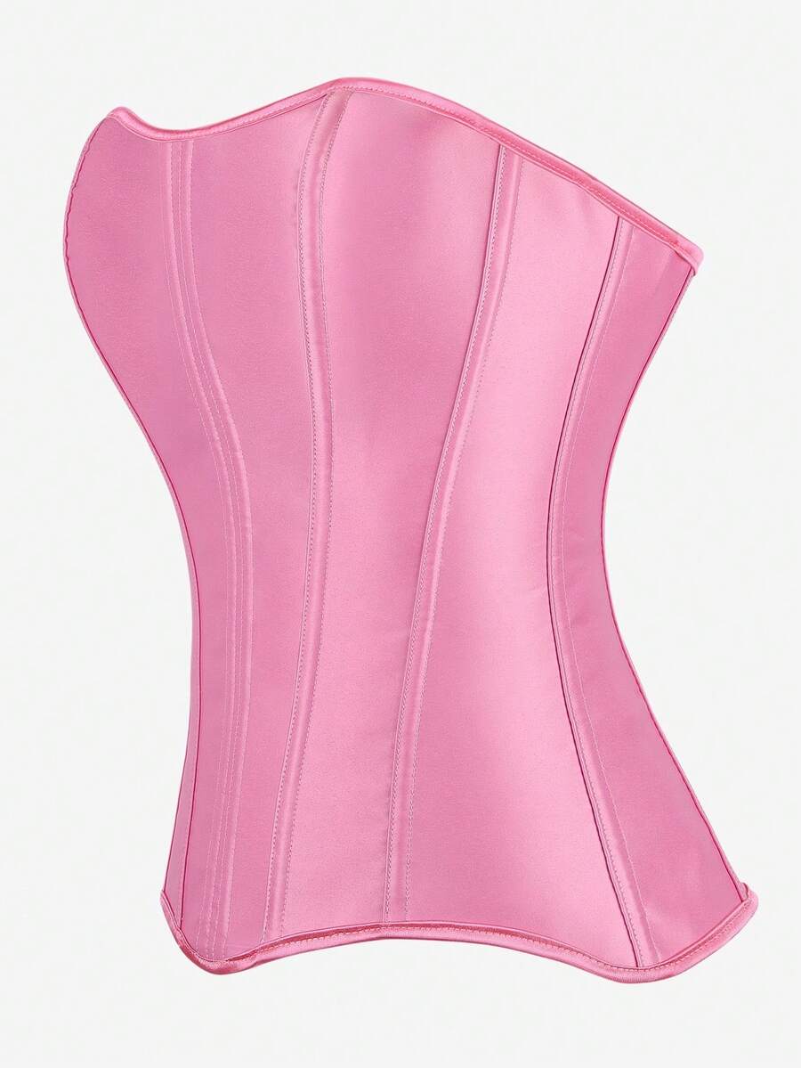 Black overbust corset top bustier with 11 steel bones, side zipper, and grommet eyelet detailing for waist shaping.