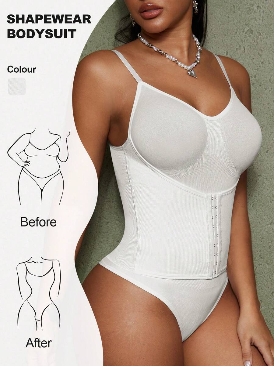 Women's backless waist shaping shapewear bodysuit in black featuring high stretch fabric and ultra light tummy support.