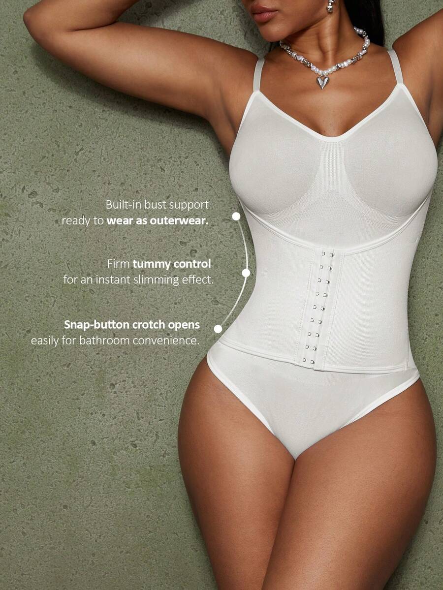 Women's backless waist shaping shapewear bodysuit in black featuring high stretch fabric and ultra light tummy support.