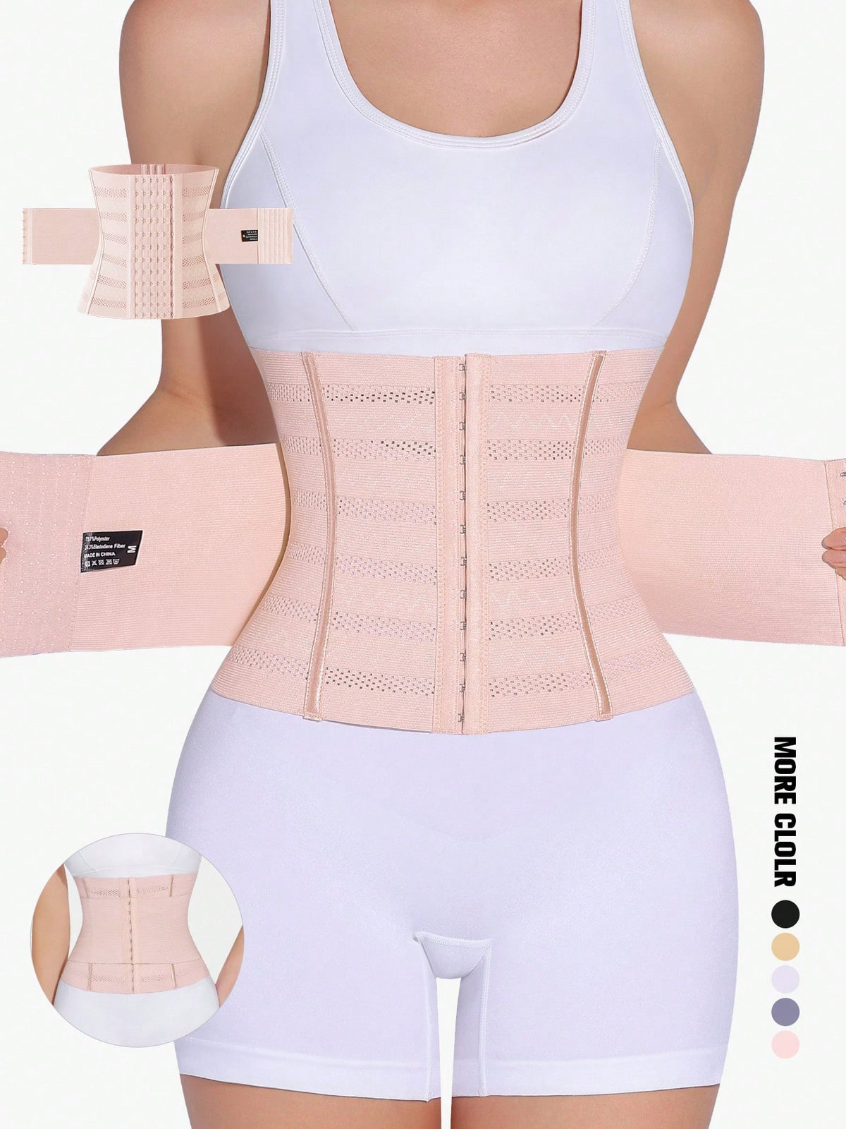 Black adjustable waist cincher shapewear for women made of high stretch knitted fabric for tummy and waist control.