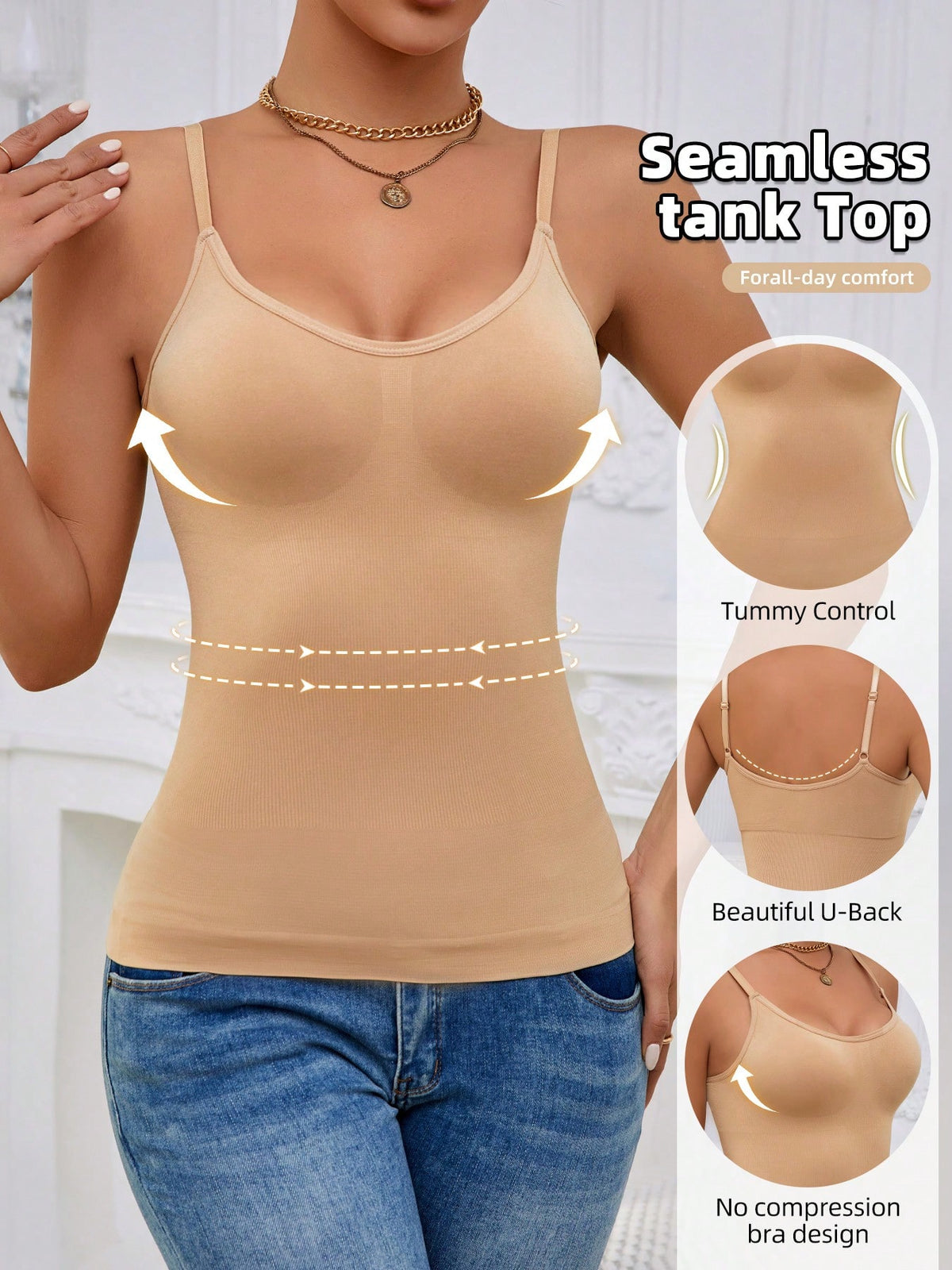 Black rib-knit slimming camisole tank top for women featuring adjustable straps and waist shaping fit.