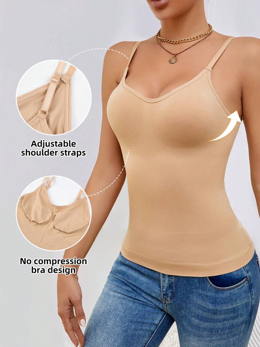 Black rib-knit slimming camisole tank top for women featuring adjustable straps and waist shaping fit.